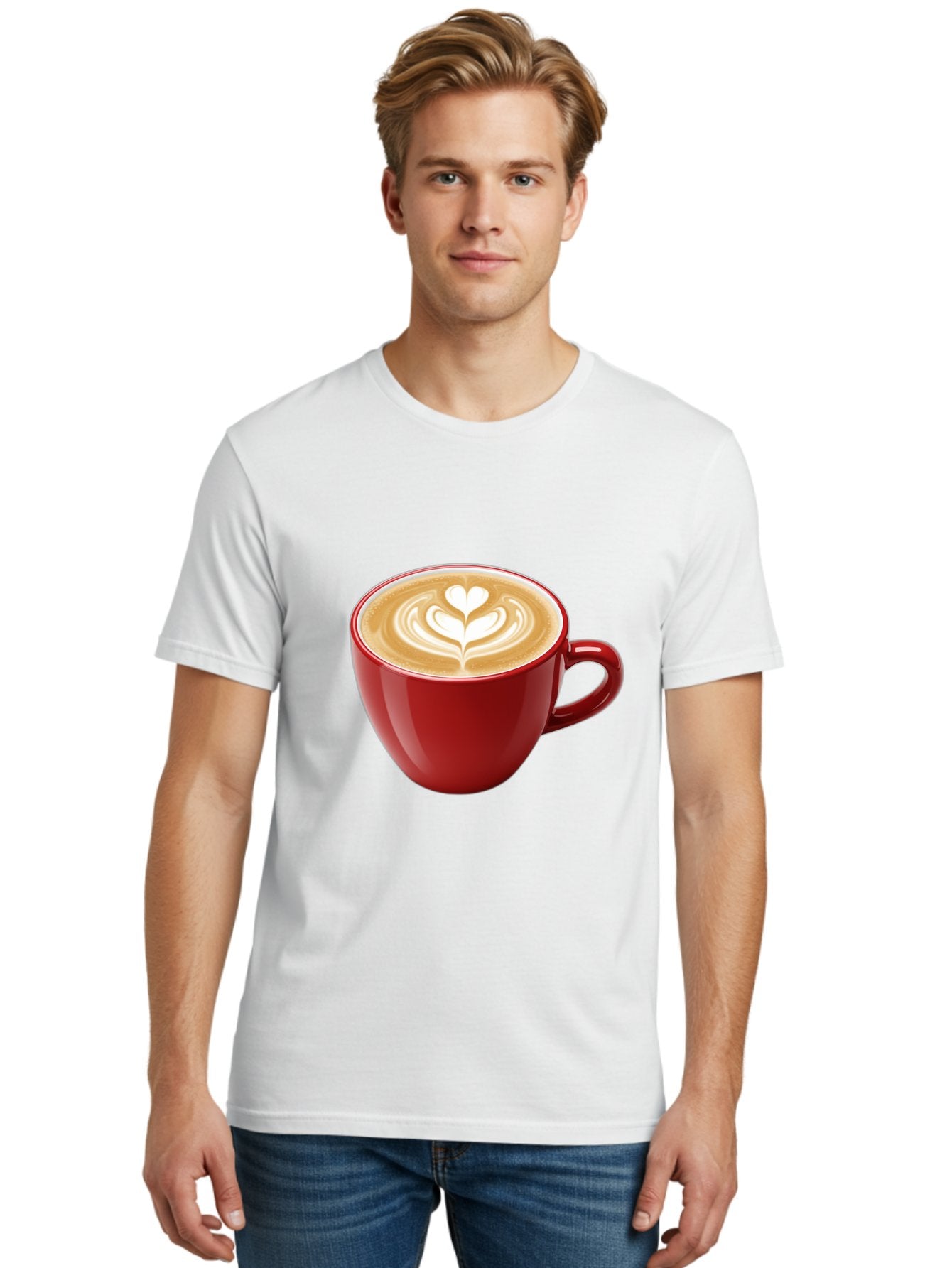 Coffee-Cup-16 Men'S Graphic Tee, 100% Cotton, Comfortable Casual Summer Wear, Machine Washable, Coffee Cup, Latte Art, Heart Design, Red Coffee Mug, Crema-Topped Coffee, Coffee Drink, Espresso Art Baa350 26