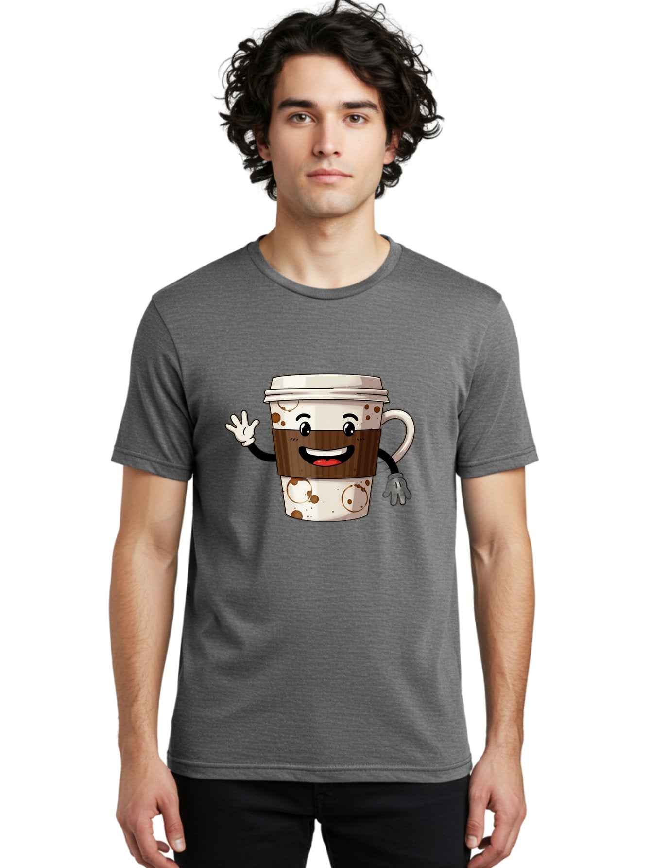 Coffee-Cup-2 Men'S Graphic Tee, 100% Cotton, Comfortable Casual Summer Wear, Machine Washable, Coffee Cup Character, Cartoon Coffee Cup, Smiling Coffee, Coffee Lover, Coffee Time, Morning Pick-Me-Up, To-Go Coffee, Cappuccino Art, Baa352 26