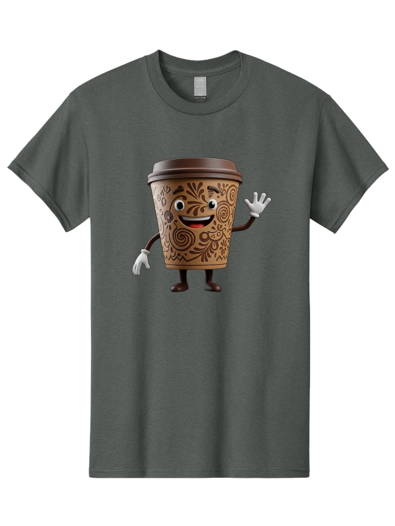 Coffee-Cup-3 Men'S Graphic Tee, 100% Cotton, Comfortable Casual Summer Wear, Machine Washable, Cartoon Coffee Cup, Anthropomorphic Design, Waving Gesture, Floral Patterns, Friendly Face, Coffee Culture, Morning Pick-Me-Up, Coffee Lover, Baa353 10