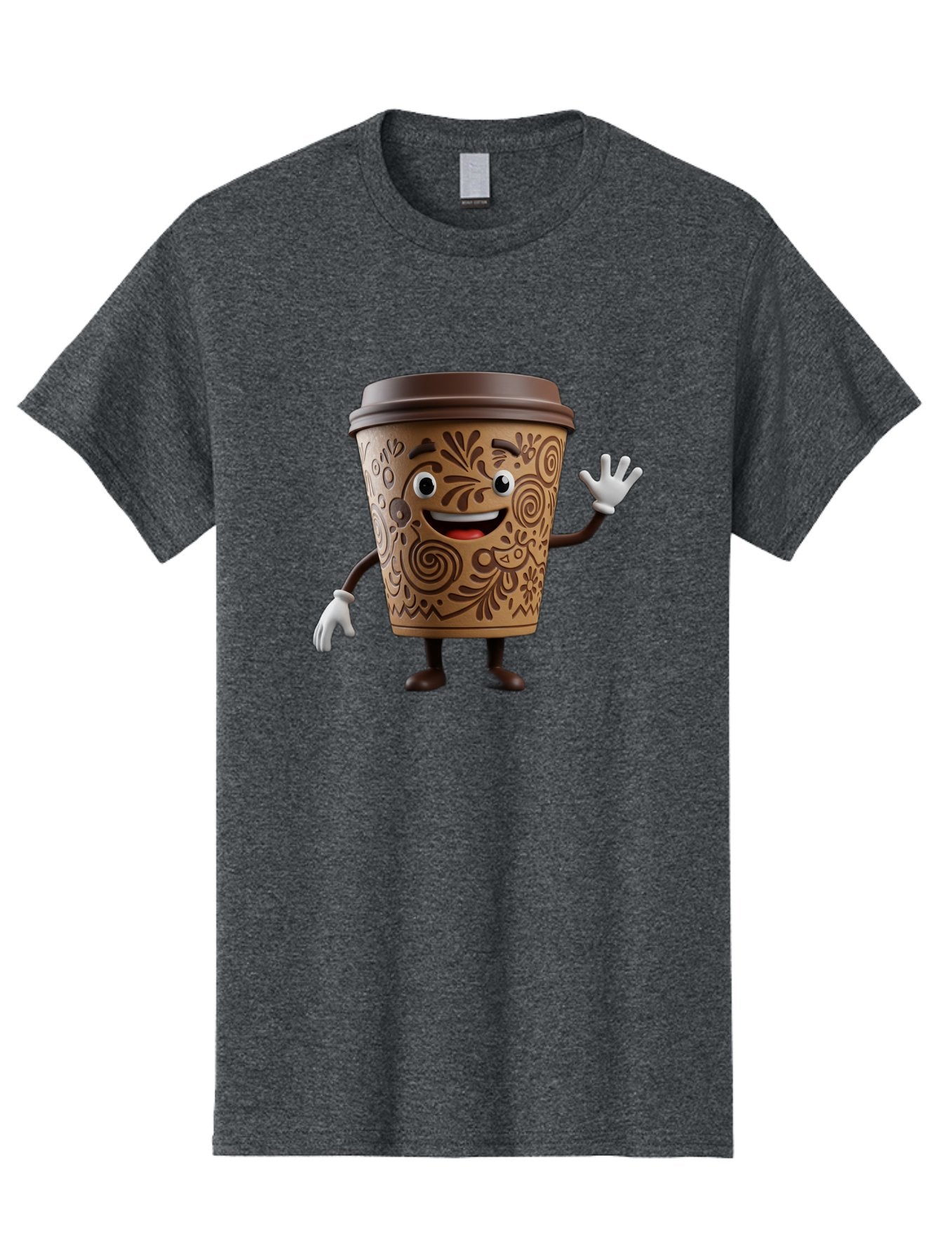 Coffee-Cup-3 Men'S Graphic Tee, 100% Cotton, Comfortable Casual Summer Wear, Machine Washable, Cartoon Coffee Cup, Anthropomorphic Design, Waving Gesture, Floral Patterns, Friendly Face, Coffee Culture, Morning Pick-Me-Up, Coffee Lover, Baa353 6