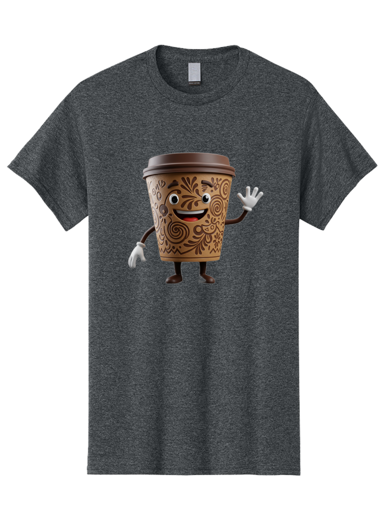 Coffee-Cup-3 Men'S Graphic Tee, 100% Cotton, Comfortable Casual Summer Wear, Machine Washable, Cartoon Coffee Cup, Anthropomorphic Design, Waving Gesture, Floral Patterns, Friendly Face, Coffee Culture, Morning Pick-Me-Up, Coffee Lover, Baa353 13