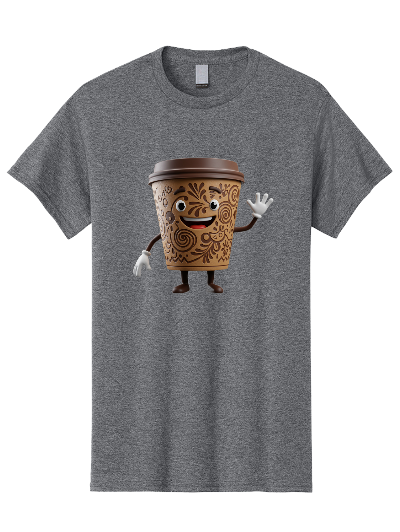 Coffee-Cup-3 Men'S Graphic Tee, 100% Cotton, Comfortable Casual Summer Wear, Machine Washable, Cartoon Coffee Cup, Anthropomorphic Design, Waving Gesture, Floral Patterns, Friendly Face, Coffee Culture, Morning Pick-Me-Up, Coffee Lover, Baa353 21