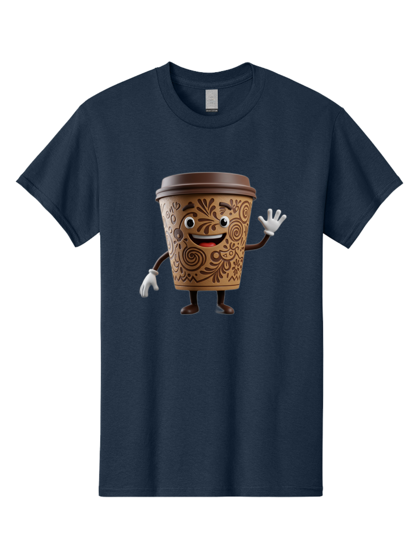 Coffee-Cup-3 Men'S Graphic Tee, 100% Cotton, Comfortable Casual Summer Wear, Machine Washable, Cartoon Coffee Cup, Anthropomorphic Design, Waving Gesture, Floral Patterns, Friendly Face, Coffee Culture, Morning Pick-Me-Up, Coffee Lover, Baa353 17
