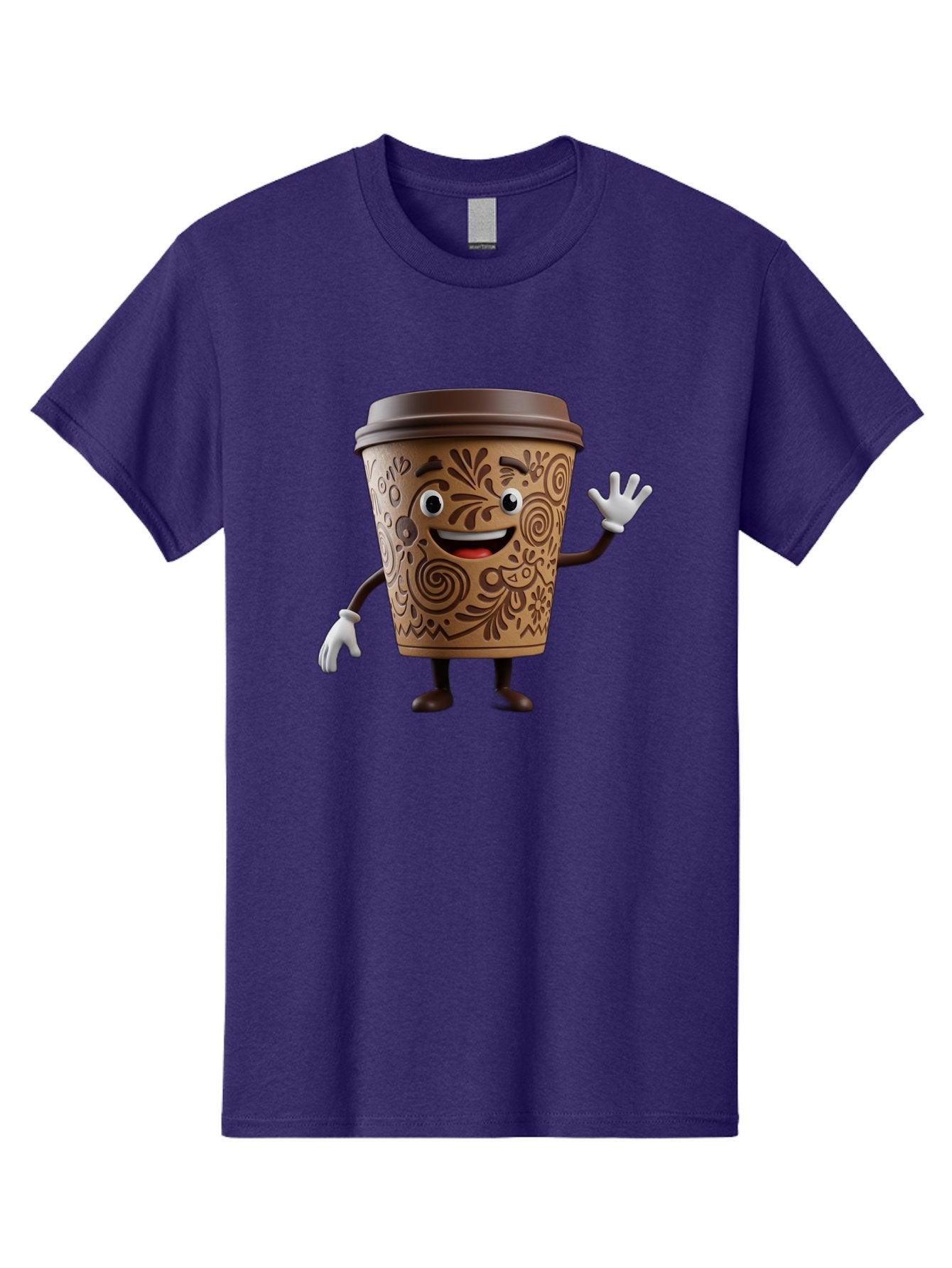 Coffee-Cup-3 Men'S Graphic Tee, 100% Cotton, Comfortable Casual Summer Wear, Machine Washable, Cartoon Coffee Cup, Anthropomorphic Design, Waving Gesture, Floral Patterns, Friendly Face, Coffee Culture, Morning Pick-Me-Up, Coffee Lover, Baa353 9