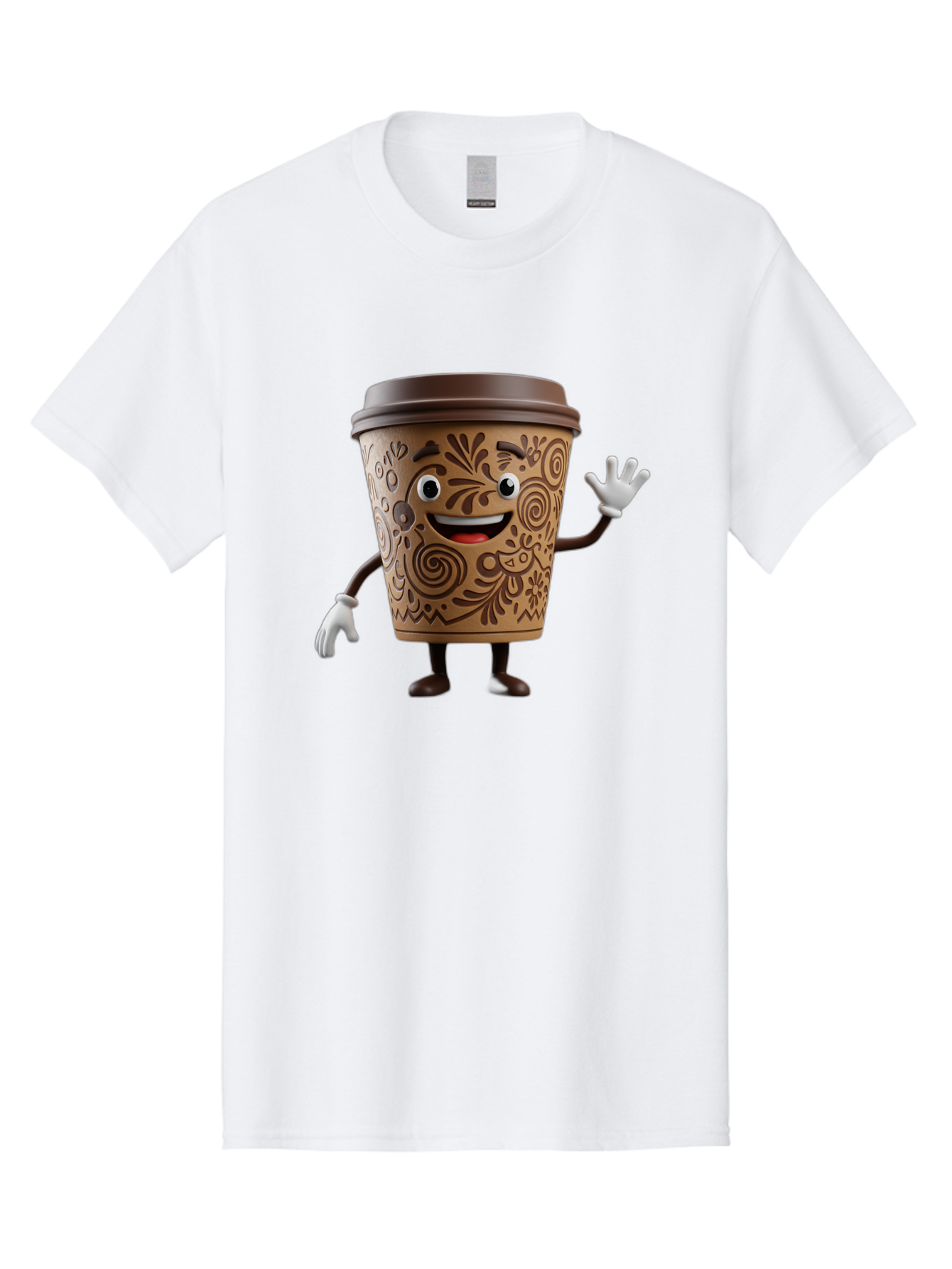 Coffee-Cup-3 Men'S Graphic Tee, 100% Cotton, Comfortable Casual Summer Wear, Machine Washable, Cartoon Coffee Cup, Anthropomorphic Design, Waving Gesture, Floral Patterns, Friendly Face, Coffee Culture, Morning Pick-Me-Up, Coffee Lover, Baa353 19