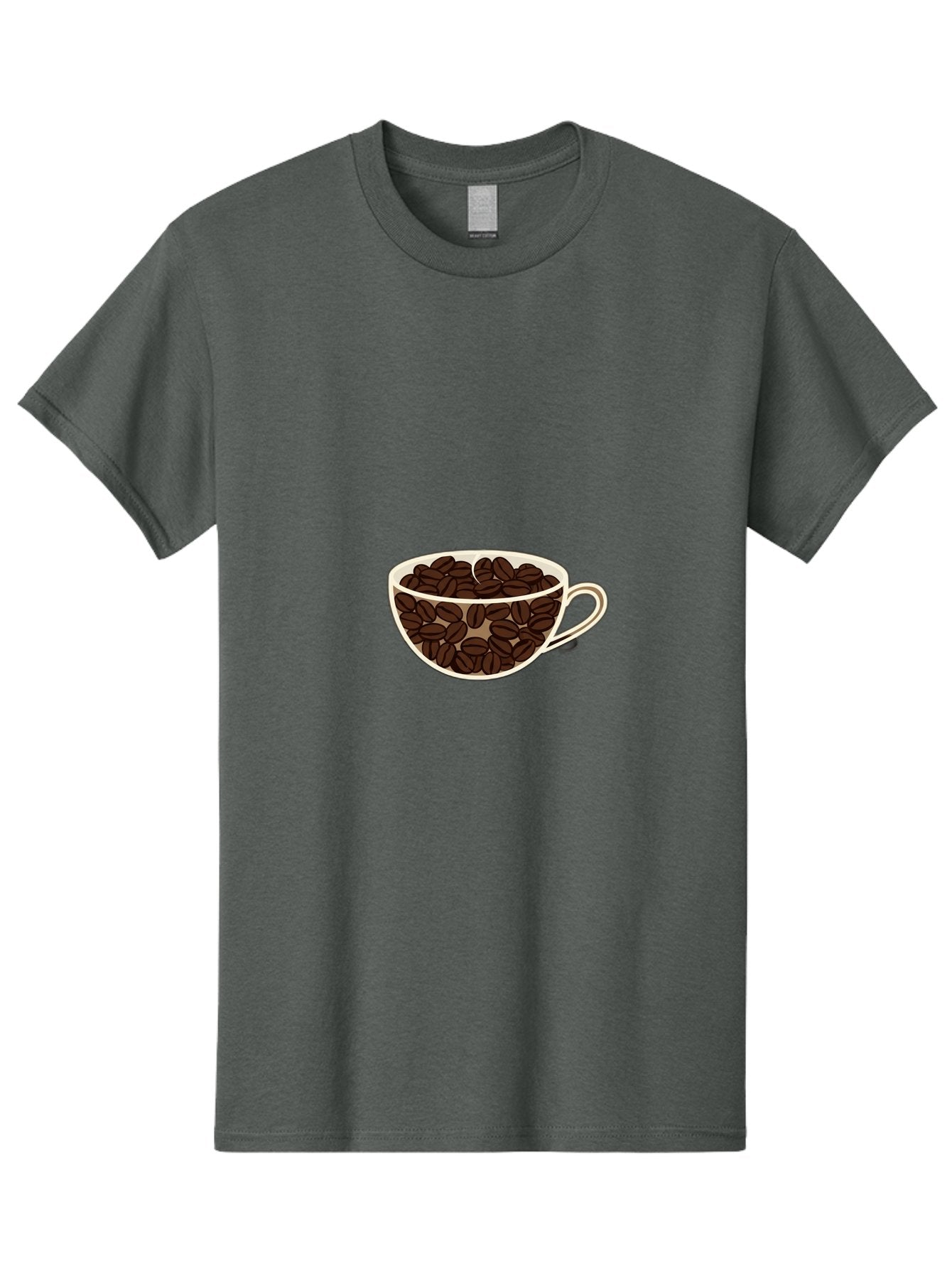 Coffee-Cup-4 Men'S Graphic Tee, 100% Cotton, Comfortable Casual Summer Wear, Machine Washable, Coffee Beans In A Cup, Coffee Cup, Coffee Beans, Brown Coffee Beans, White Porcelain Cup, Simple Design, Minimalistic Art, Coffee Illustration, Baa354 15