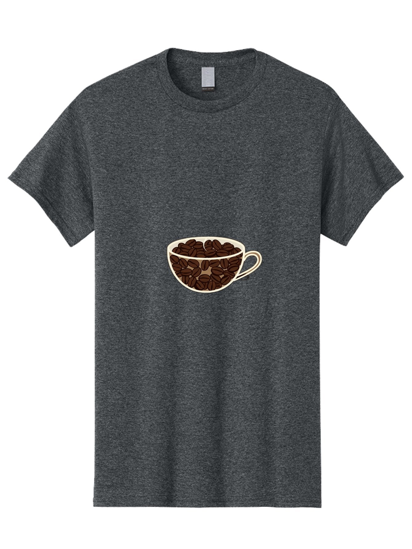 Coffee-Cup-4 Men'S Graphic Tee, 100% Cotton, Comfortable Casual Summer Wear, Machine Washable, Coffee Beans In A Cup, Coffee Cup, Coffee Beans, Brown Coffee Beans, White Porcelain Cup, Simple Design, Minimalistic Art, Coffee Illustration, Baa354
