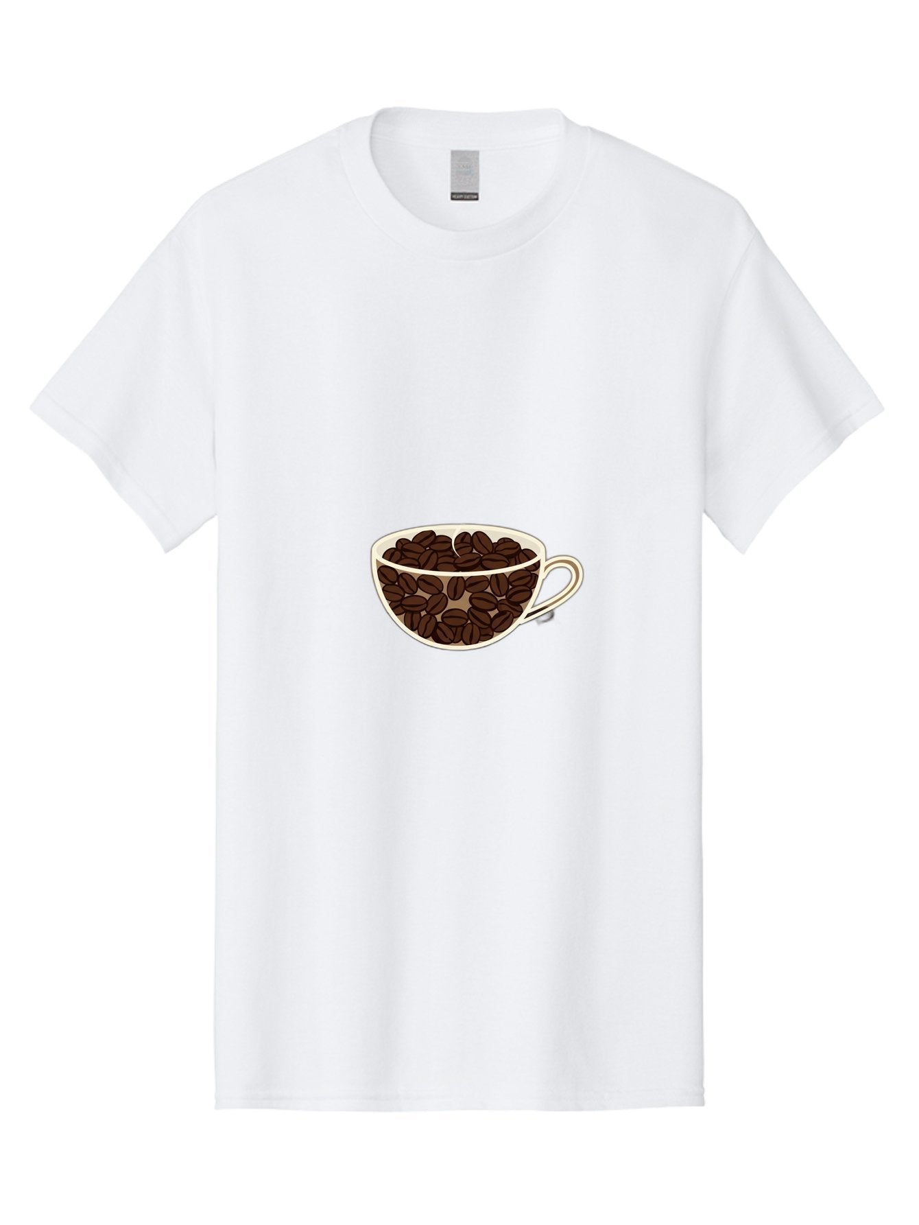 Coffee-Cup-4 Men'S Graphic Tee, 100% Cotton, Comfortable Casual Summer Wear, Machine Washable, Coffee Beans In A Cup, Coffee Cup, Coffee Beans, Brown Coffee Beans, White Porcelain Cup, Simple Design, Minimalistic Art, Coffee Illustration, Baa354 12