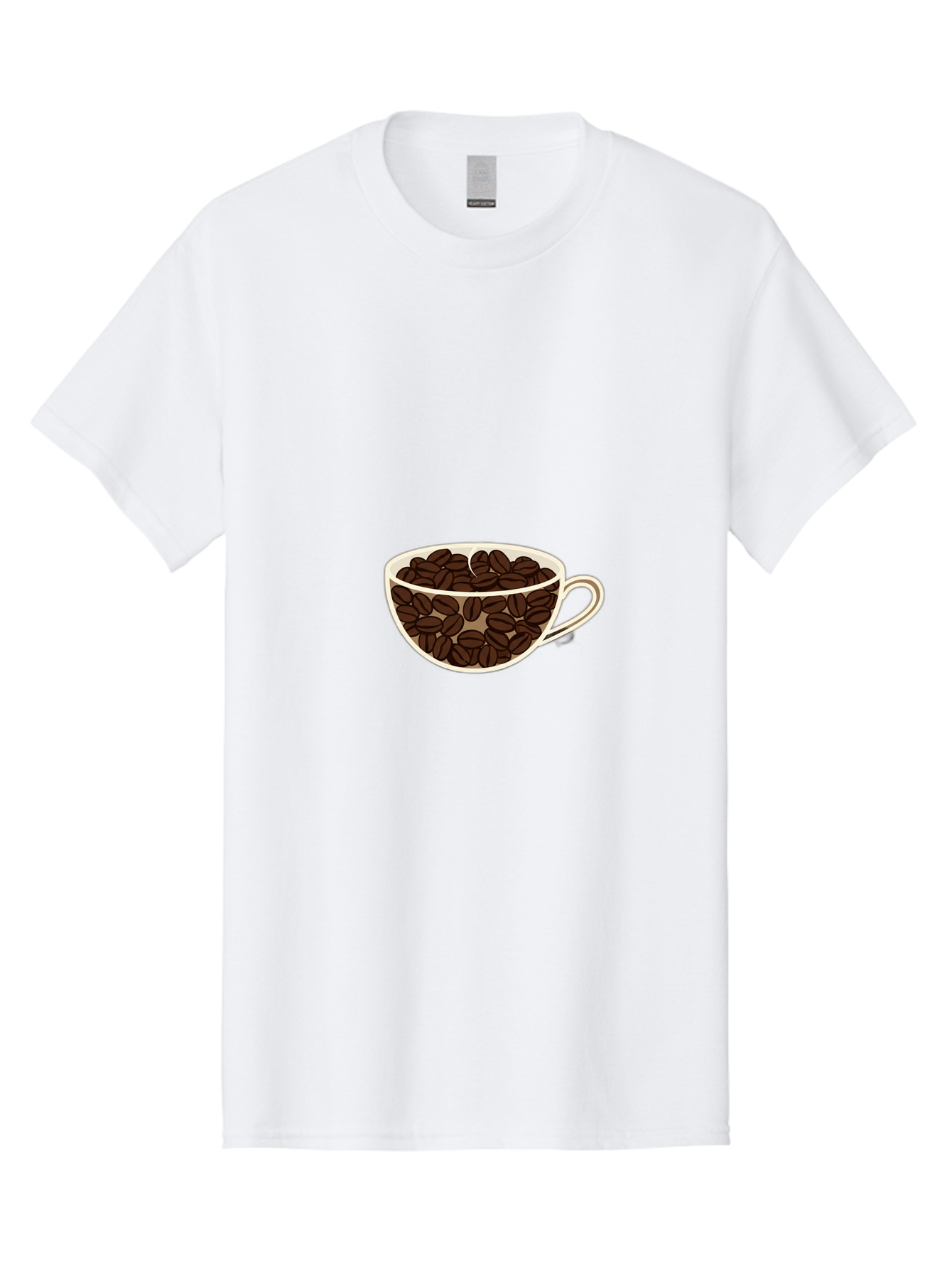 Coffee-Cup-4 Men'S Graphic Tee, 100% Cotton, Comfortable Casual Summer Wear, Machine Washable, Coffee Beans In A Cup, Coffee Cup, Coffee Beans, Brown Coffee Beans, White Porcelain Cup, Simple Design, Minimalistic Art, Coffee Illustration, Baa354 5
