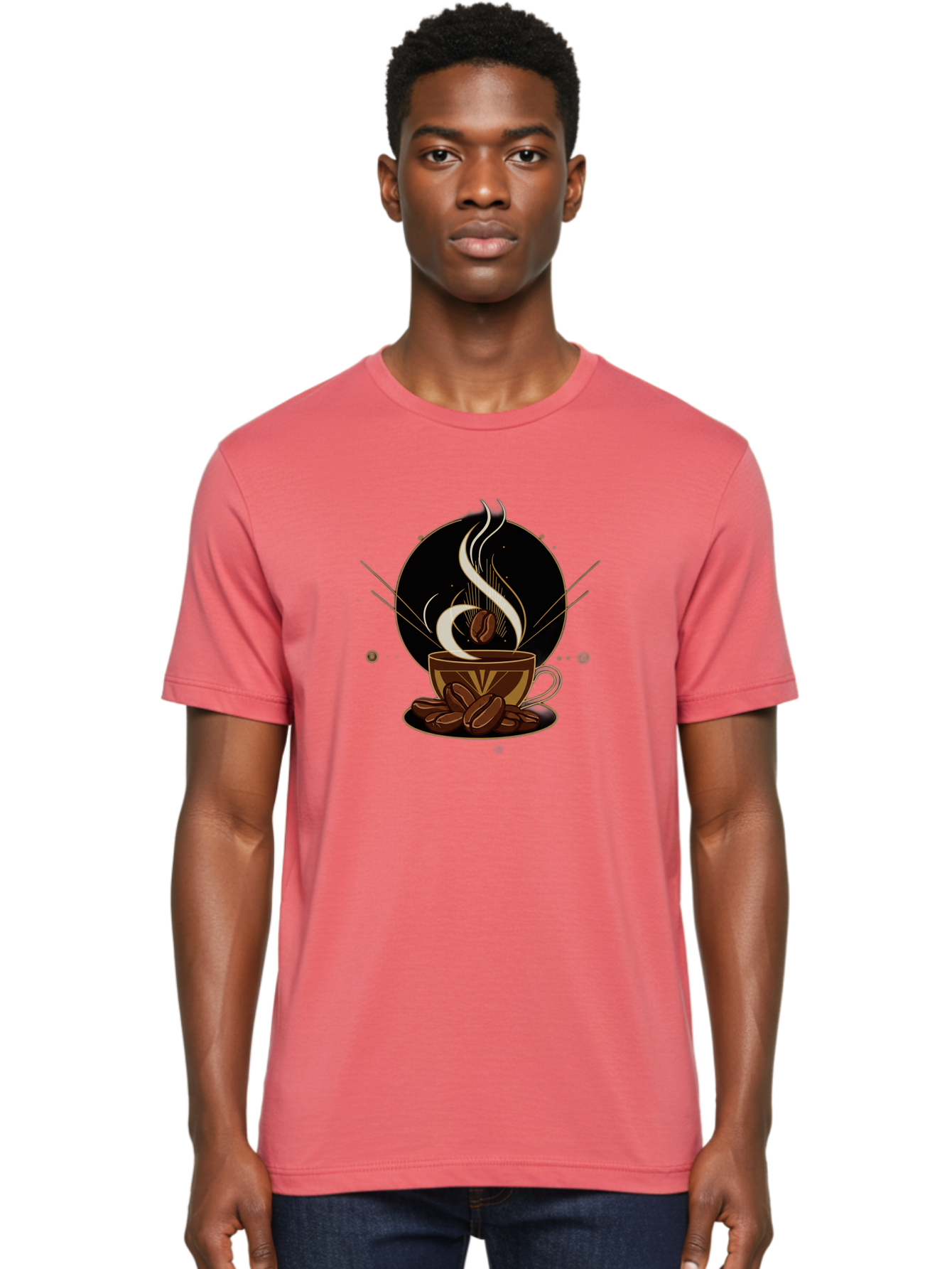 Coffee-Cup-7 Men'S Graphic Tee, 100% Cotton, Comfortable Casual Summer Wear, Machine Washable, Steaming Hot Coffee, Coffee Cup, Coffee Beans, Brown Tones, Abstract Shapes, Minimalist Design, Coffee Lover, Morning Pick-Me-Up, Caffeine Fix, Baa357 4