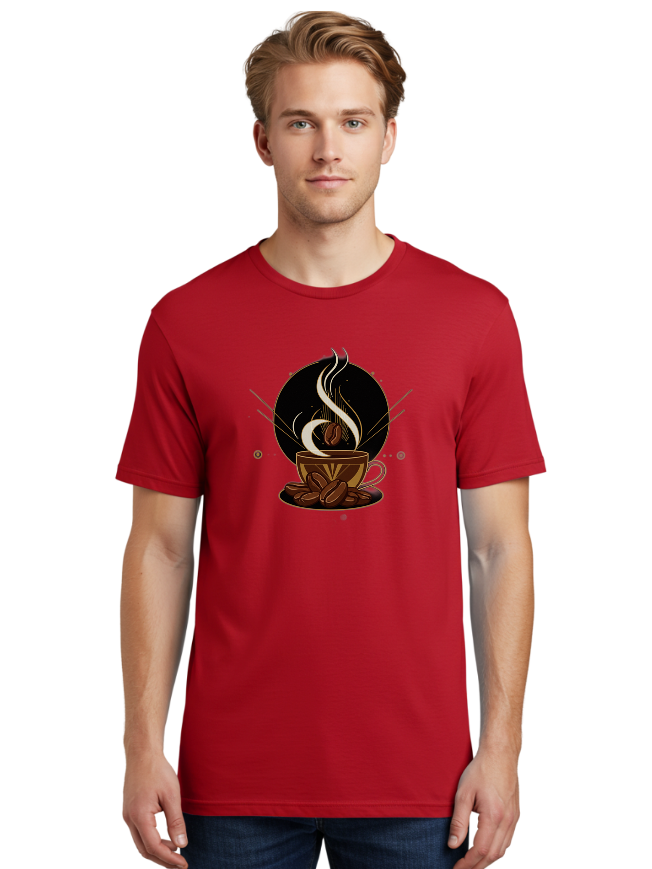 Coffee-Cup-7 Men'S Graphic Tee, 100% Cotton, Comfortable Casual Summer Wear, Machine Washable, Steaming Hot Coffee, Coffee Cup, Coffee Beans, Brown Tones, Abstract Shapes, Minimalist Design, Coffee Lover, Morning Pick-Me-Up, Caffeine Fix, Baa357