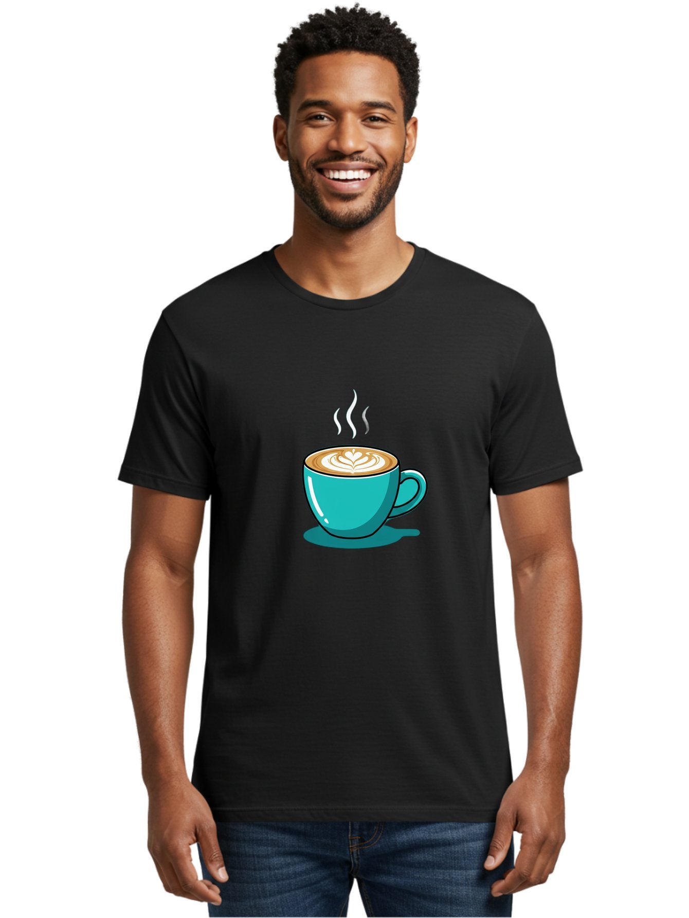 Coffee-Cup-9 Men'S Graphic Tee, 100% Cotton, Comfortable Casual Summer Wear, Machine Washable, Steaming Hot Coffee, Latte Art, Coffee Break, Morning Pick-Me-Up, Coffee Culture, Caffeine Fix, Teal Coffee Cup Baa359 19