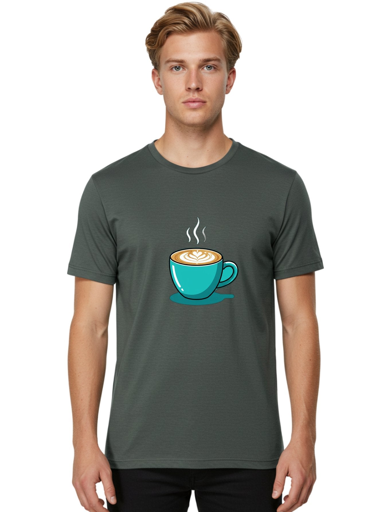 Coffee-Cup-9 Men'S Graphic Tee, 100% Cotton, Comfortable Casual Summer Wear, Machine Washable, Steaming Hot Coffee, Latte Art, Coffee Break, Morning Pick-Me-Up, Coffee Culture, Caffeine Fix, Teal Coffee Cup Baa359 22