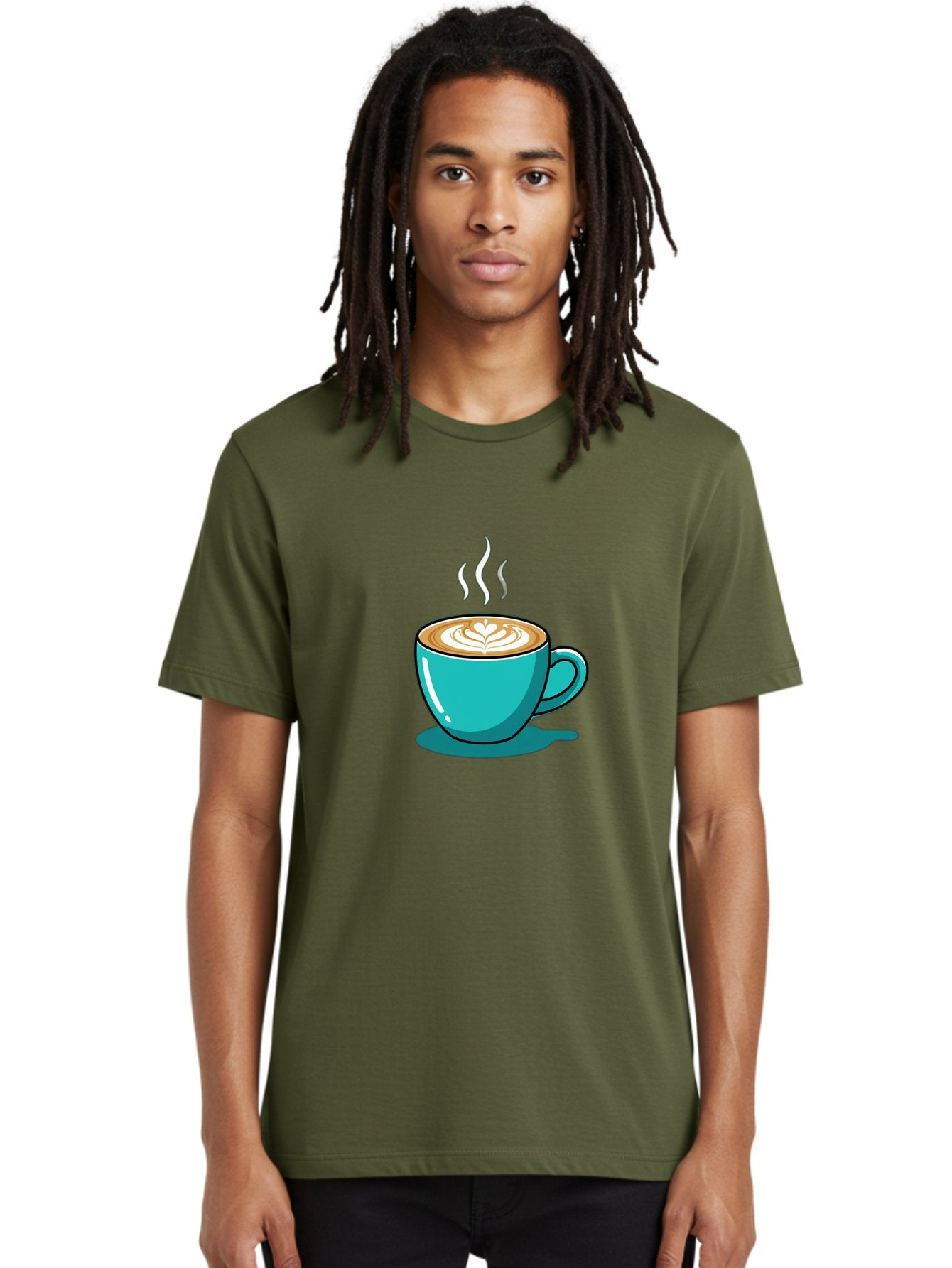 Coffee-Cup-9 Men'S Graphic Tee, 100% Cotton, Comfortable Casual Summer Wear, Machine Washable, Steaming Hot Coffee, Latte Art, Coffee Break, Morning Pick-Me-Up, Coffee Culture, Caffeine Fix, Teal Coffee Cup Baa359 21