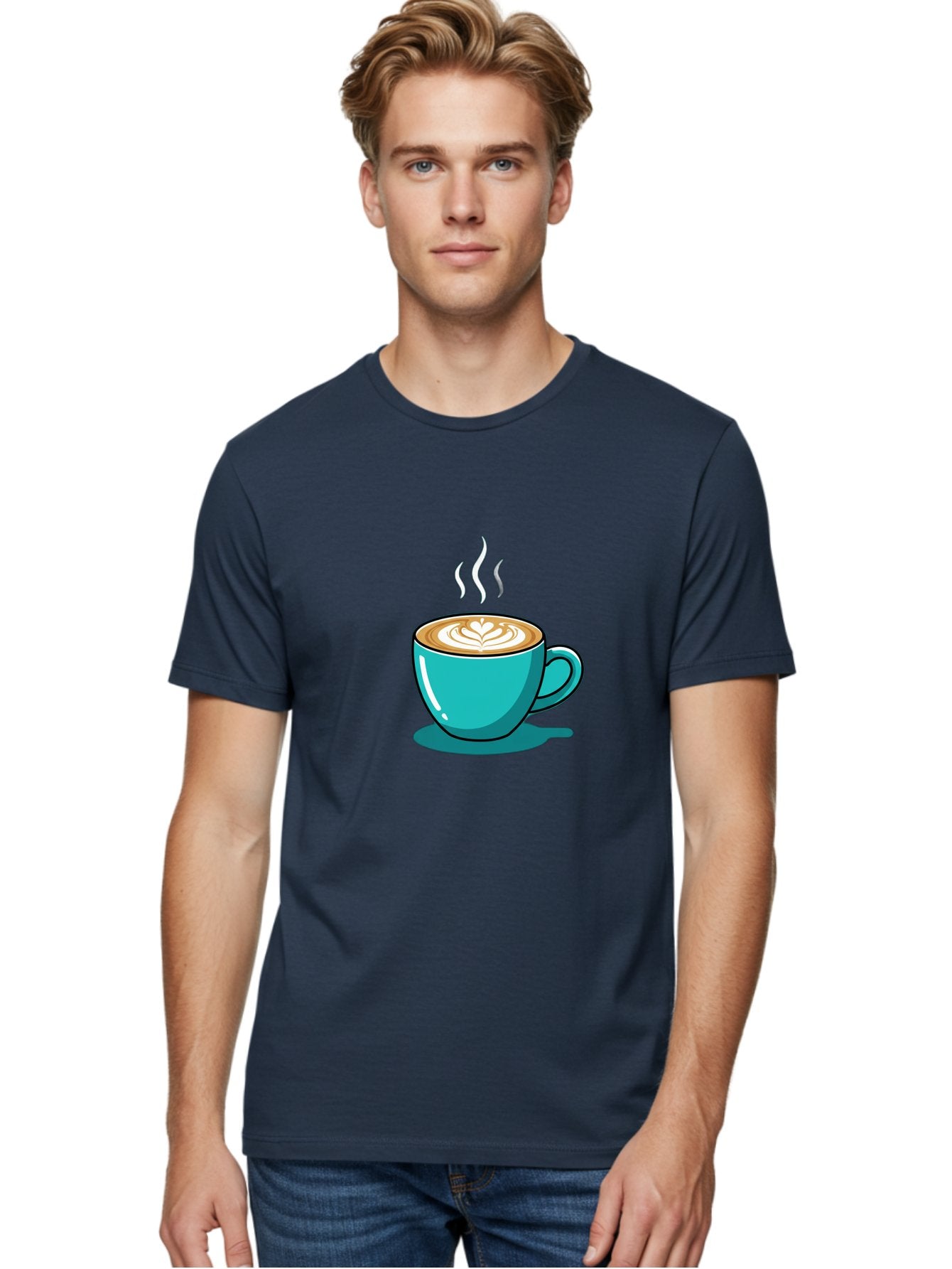 Coffee-Cup-9 Men'S Graphic Tee, 100% Cotton, Comfortable Casual Summer Wear, Machine Washable, Steaming Hot Coffee, Latte Art, Coffee Break, Morning Pick-Me-Up, Coffee Culture, Caffeine Fix, Teal Coffee Cup Baa359 17