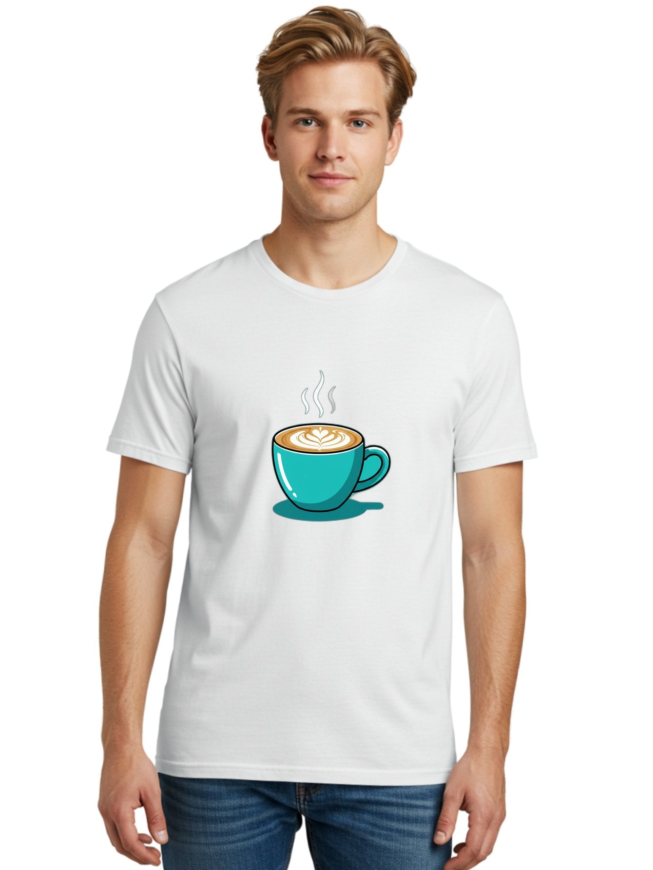 Coffee-Cup-9 Men'S Graphic Tee, 100% Cotton, Comfortable Casual Summer Wear, Machine Washable, Steaming Hot Coffee, Latte Art, Coffee Break, Morning Pick-Me-Up, Coffee Culture, Caffeine Fix, Teal Coffee Cup Baa359 18