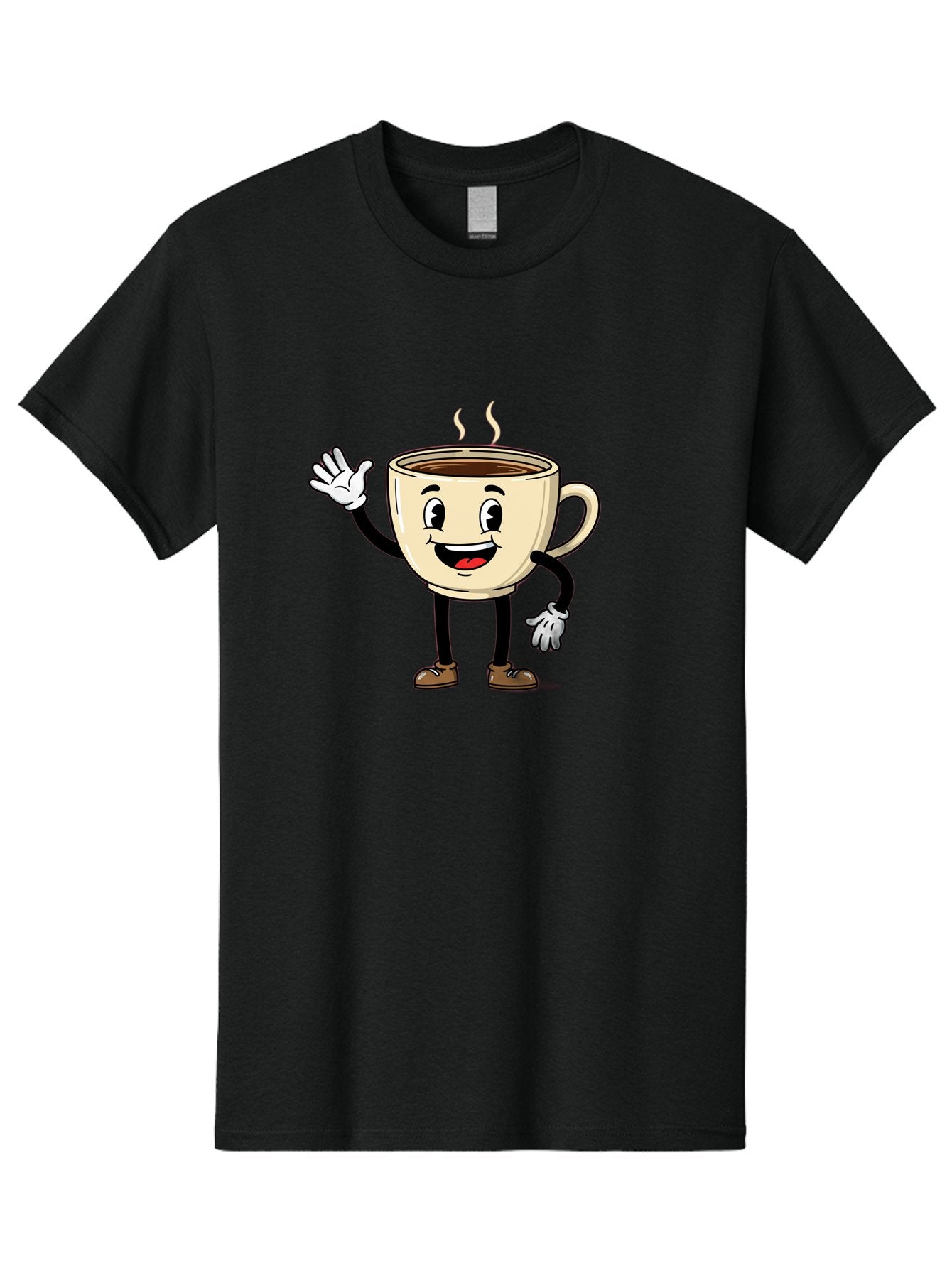 Coffee-Cup-Character-1 Men'S Graphic Tee, 100% Cotton, Comfortable Casual Summer Wear, Machine Washable, Smiling Coffee Cup, Cartoon Character, Steaming Hot Coffee, Waving Hand, Happy Face, Coffee Lover, Morning Pick-Me-Up, Caffeine Boost Baa360 3
