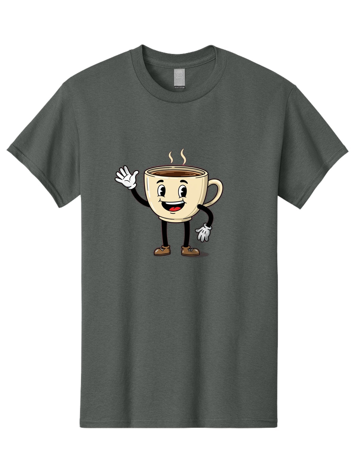 Coffee-Cup-Character-1 Men'S Graphic Tee, 100% Cotton, Comfortable Casual Summer Wear, Machine Washable, Smiling Coffee Cup, Cartoon Character, Steaming Hot Coffee, Waving Hand, Happy Face, Coffee Lover, Morning Pick-Me-Up, Caffeine Boost Baa360