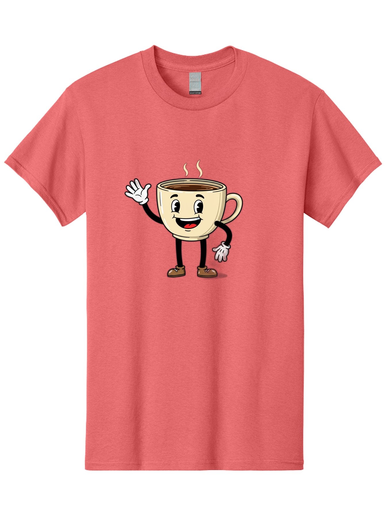 Coffee-Cup-Character-1 Men'S Graphic Tee, 100% Cotton, Comfortable Casual Summer Wear, Machine Washable, Smiling Coffee Cup, Cartoon Character, Steaming Hot Coffee, Waving Hand, Happy Face, Coffee Lover, Morning Pick-Me-Up, Caffeine Boost Baa360 5