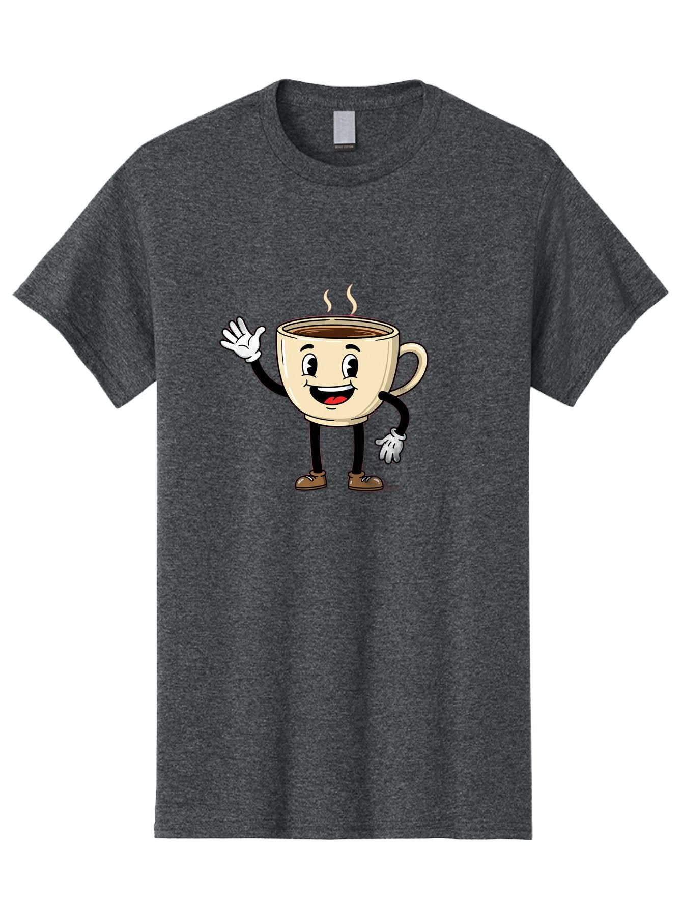 Coffee-Cup-Character-1 Men'S Graphic Tee, 100% Cotton, Comfortable Casual Summer Wear, Machine Washable, Smiling Coffee Cup, Cartoon Character, Steaming Hot Coffee, Waving Hand, Happy Face, Coffee Lover, Morning Pick-Me-Up, Caffeine Boost Baa360 14