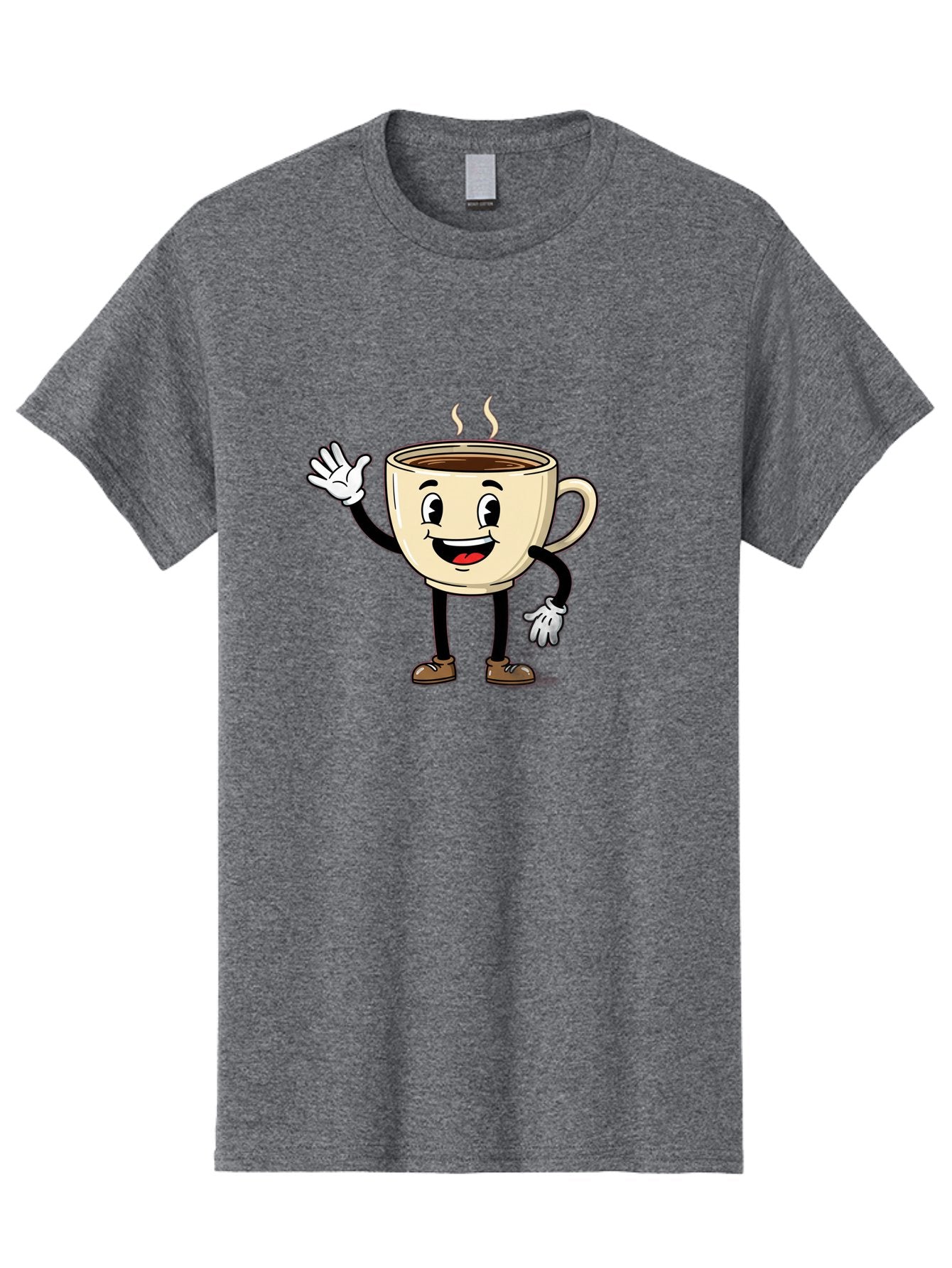 Coffee-Cup-Character-1 Men'S Graphic Tee, 100% Cotton, Comfortable Casual Summer Wear, Machine Washable, Smiling Coffee Cup, Cartoon Character, Steaming Hot Coffee, Waving Hand, Happy Face, Coffee Lover, Morning Pick-Me-Up, Caffeine Boost Baa360 13