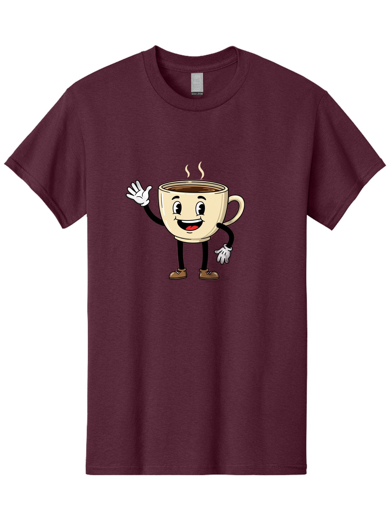 Coffee-Cup-Character-1 Men'S Graphic Tee, 100% Cotton, Comfortable Casual Summer Wear, Machine Washable, Smiling Coffee Cup, Cartoon Character, Steaming Hot Coffee, Waving Hand, Happy Face, Coffee Lover, Morning Pick-Me-Up, Caffeine Boost Baa360 10