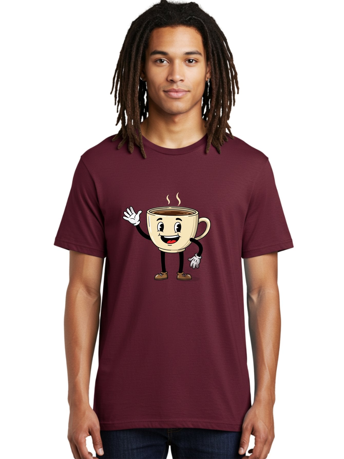 Coffee-Cup-Character-1 Men'S Graphic Tee, 100% Cotton, Comfortable Casual Summer Wear, Machine Washable, Smiling Coffee Cup, Cartoon Character, Steaming Hot Coffee, Waving Hand, Happy Face, Coffee Lover, Morning Pick-Me-Up, Caffeine Boost Baa360 17