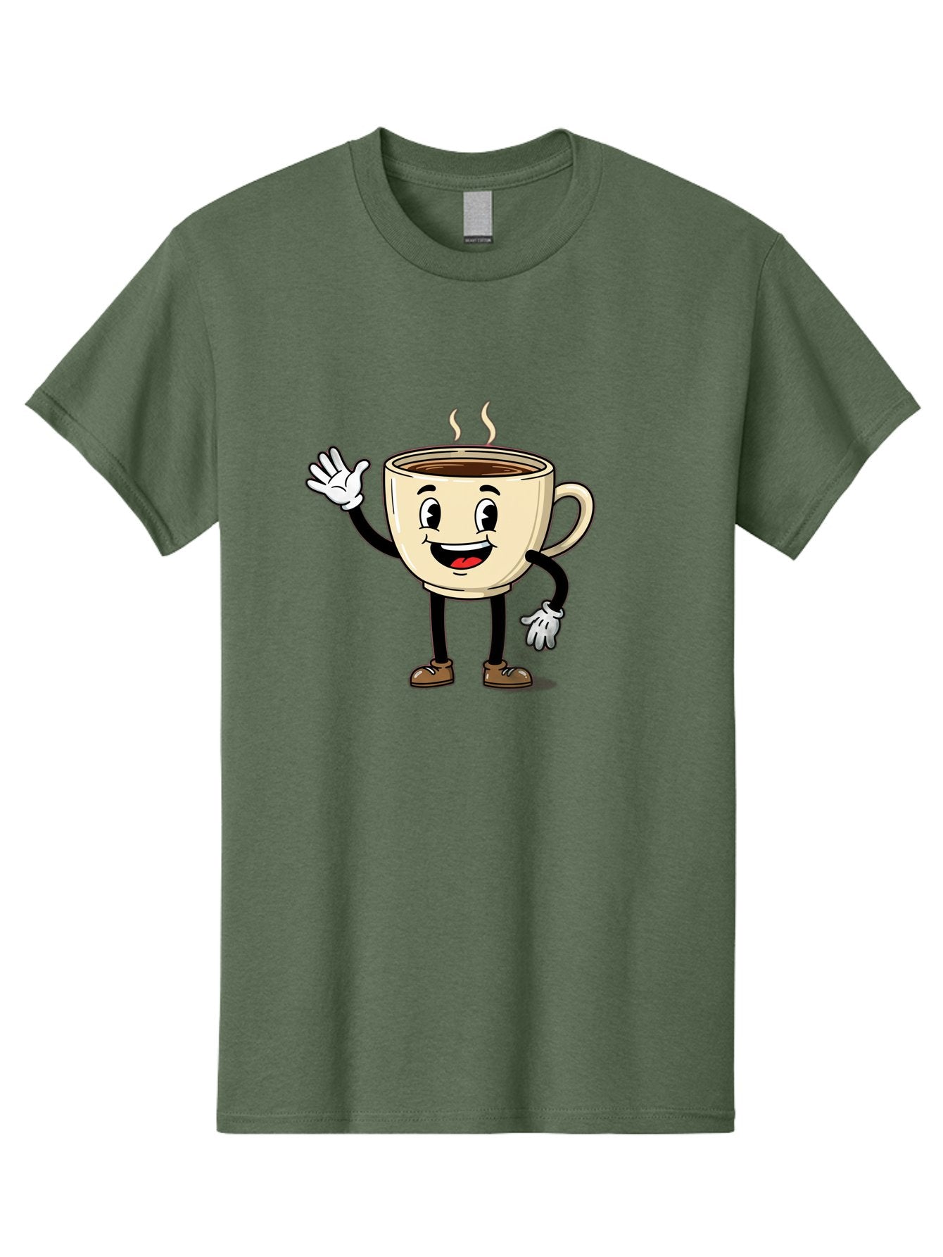 Coffee-Cup-Character-1 Men'S Graphic Tee, 100% Cotton, Comfortable Casual Summer Wear, Machine Washable, Smiling Coffee Cup, Cartoon Character, Steaming Hot Coffee, Waving Hand, Happy Face, Coffee Lover, Morning Pick-Me-Up, Caffeine Boost Baa360 4