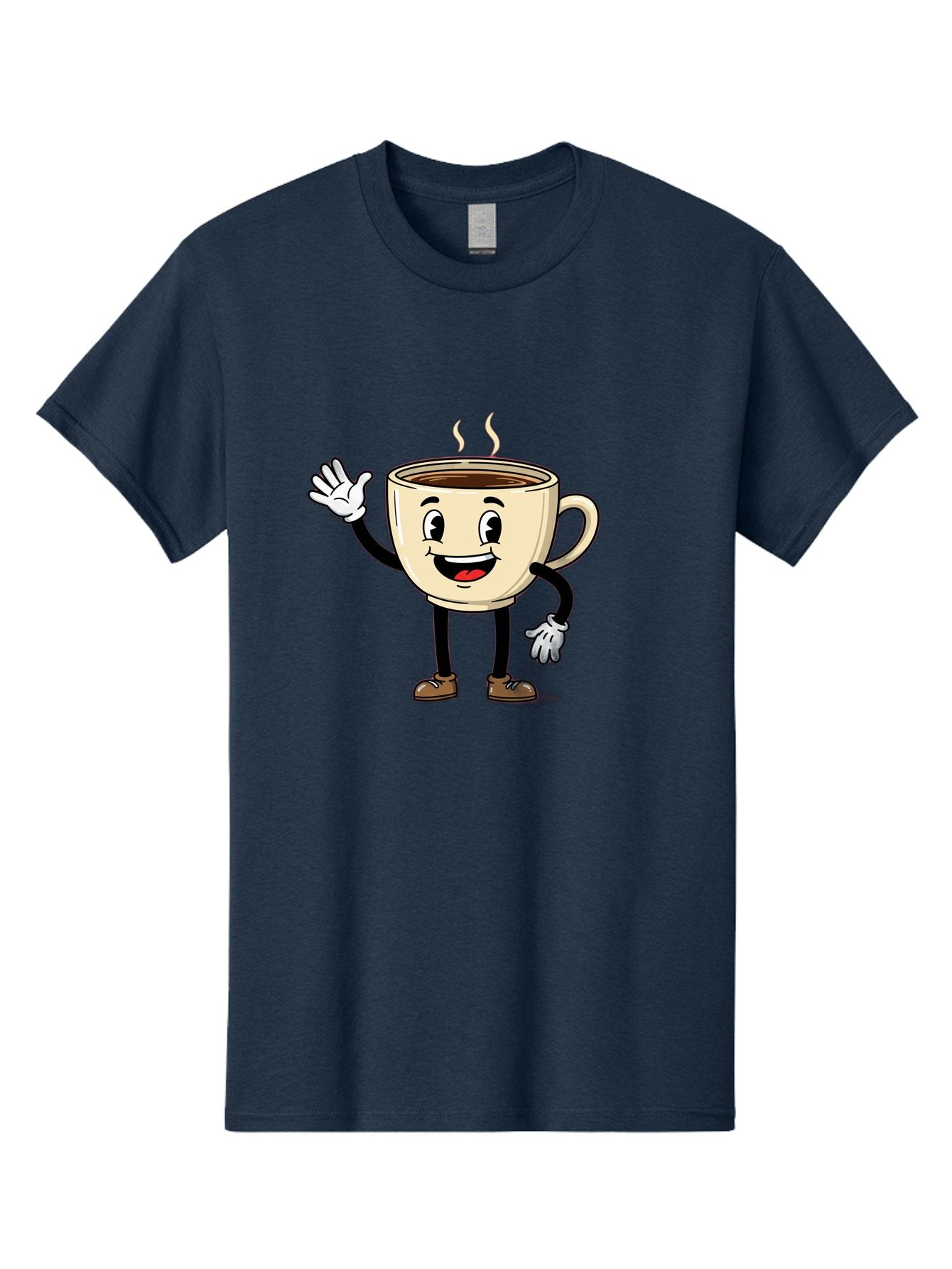 Coffee-Cup-Character-1 Men'S Graphic Tee, 100% Cotton, Comfortable Casual Summer Wear, Machine Washable, Smiling Coffee Cup, Cartoon Character, Steaming Hot Coffee, Waving Hand, Happy Face, Coffee Lover, Morning Pick-Me-Up, Caffeine Boost Baa360