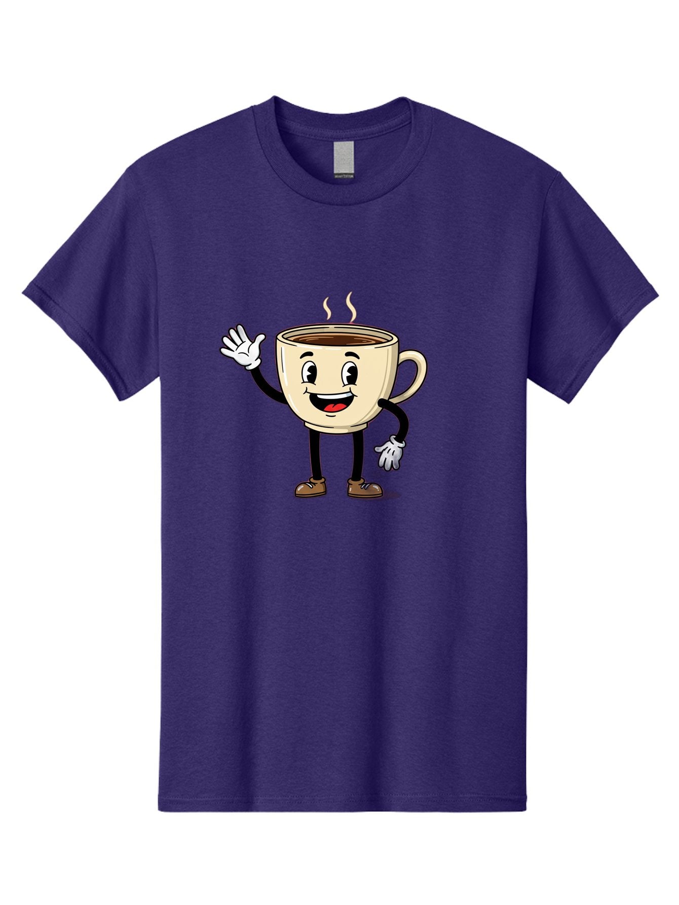 Coffee-Cup-Character-1 Men'S Graphic Tee, 100% Cotton, Comfortable Casual Summer Wear, Machine Washable, Smiling Coffee Cup, Cartoon Character, Steaming Hot Coffee, Waving Hand, Happy Face, Coffee Lover, Morning Pick-Me-Up, Caffeine Boost Baa360 7