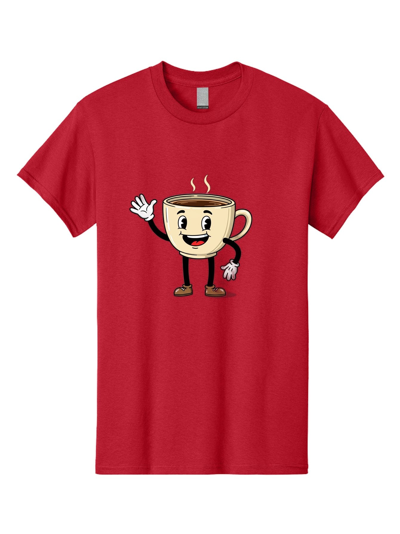 Coffee-Cup-Character-1 Men'S Graphic Tee, 100% Cotton, Comfortable Casual Summer Wear, Machine Washable, Smiling Coffee Cup, Cartoon Character, Steaming Hot Coffee, Waving Hand, Happy Face, Coffee Lover, Morning Pick-Me-Up, Caffeine Boost Baa360 15
