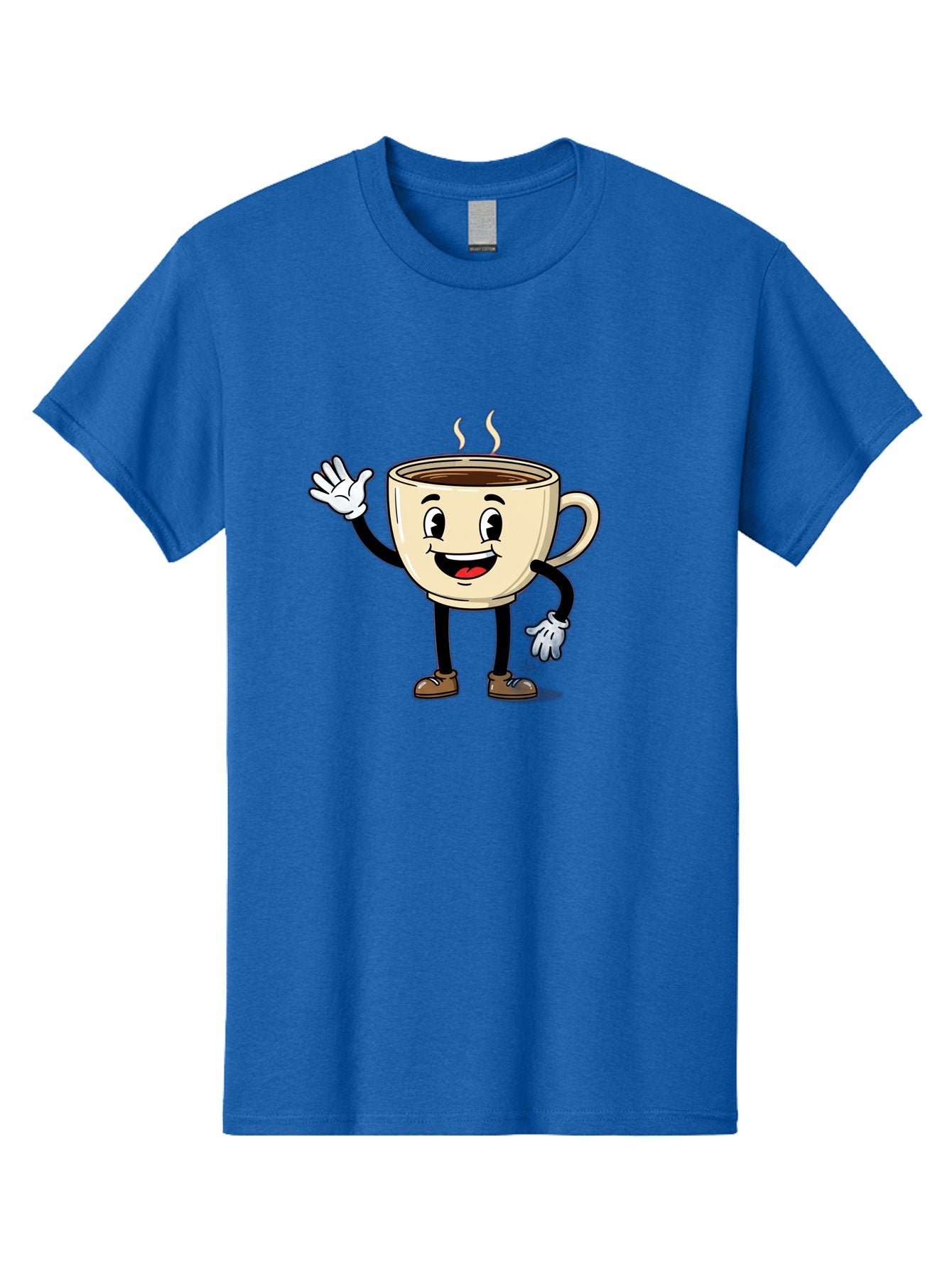 Coffee-Cup-Character-1 Men'S Graphic Tee, 100% Cotton, Comfortable Casual Summer Wear, Machine Washable, Smiling Coffee Cup, Cartoon Character, Steaming Hot Coffee, Waving Hand, Happy Face, Coffee Lover, Morning Pick-Me-Up, Caffeine Boost Baa360 12
