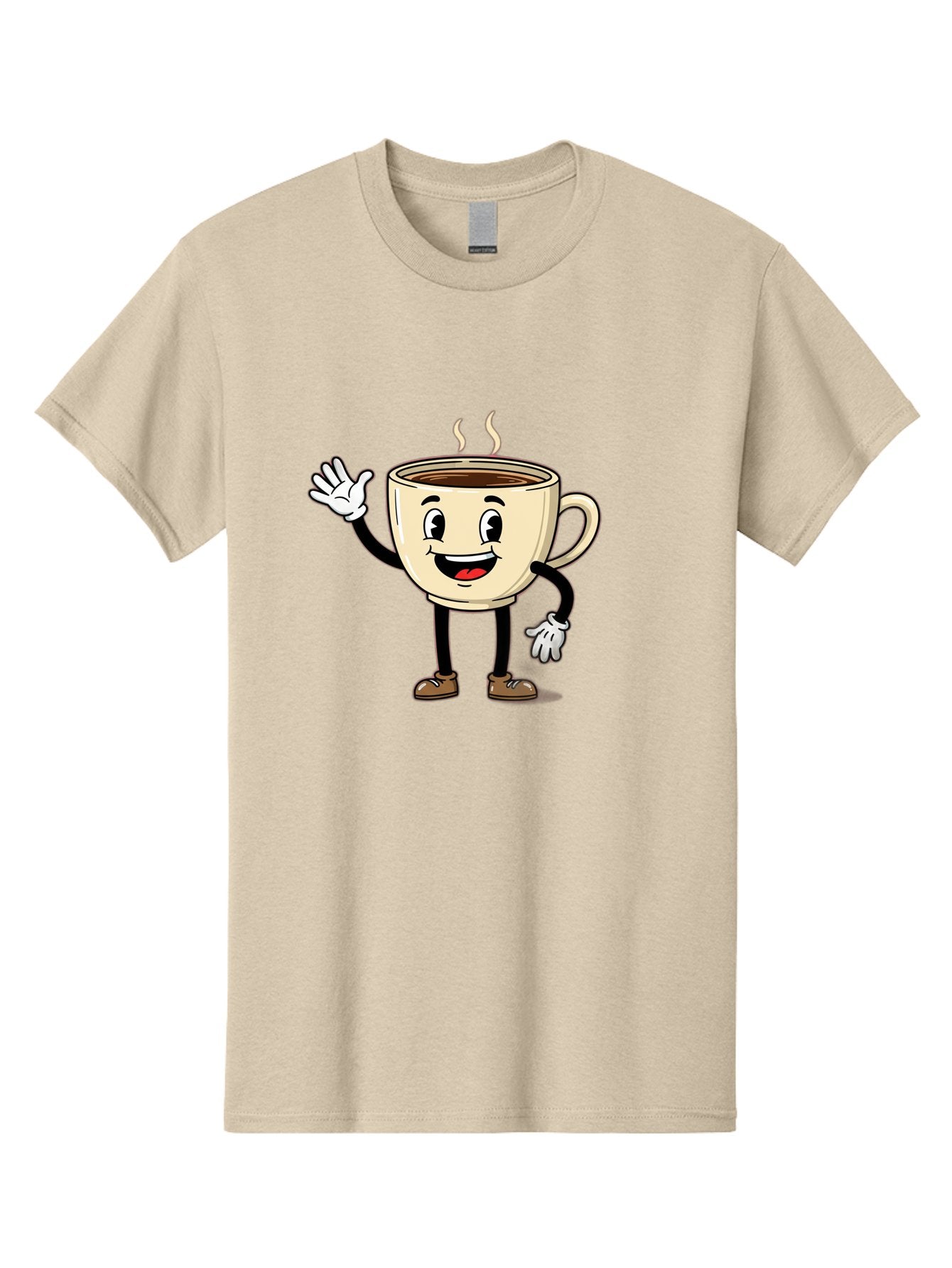 Coffee-Cup-Character-1 Men'S Graphic Tee, 100% Cotton, Comfortable Casual Summer Wear, Machine Washable, Smiling Coffee Cup, Cartoon Character, Steaming Hot Coffee, Waving Hand, Happy Face, Coffee Lover, Morning Pick-Me-Up, Caffeine Boost Baa360 9