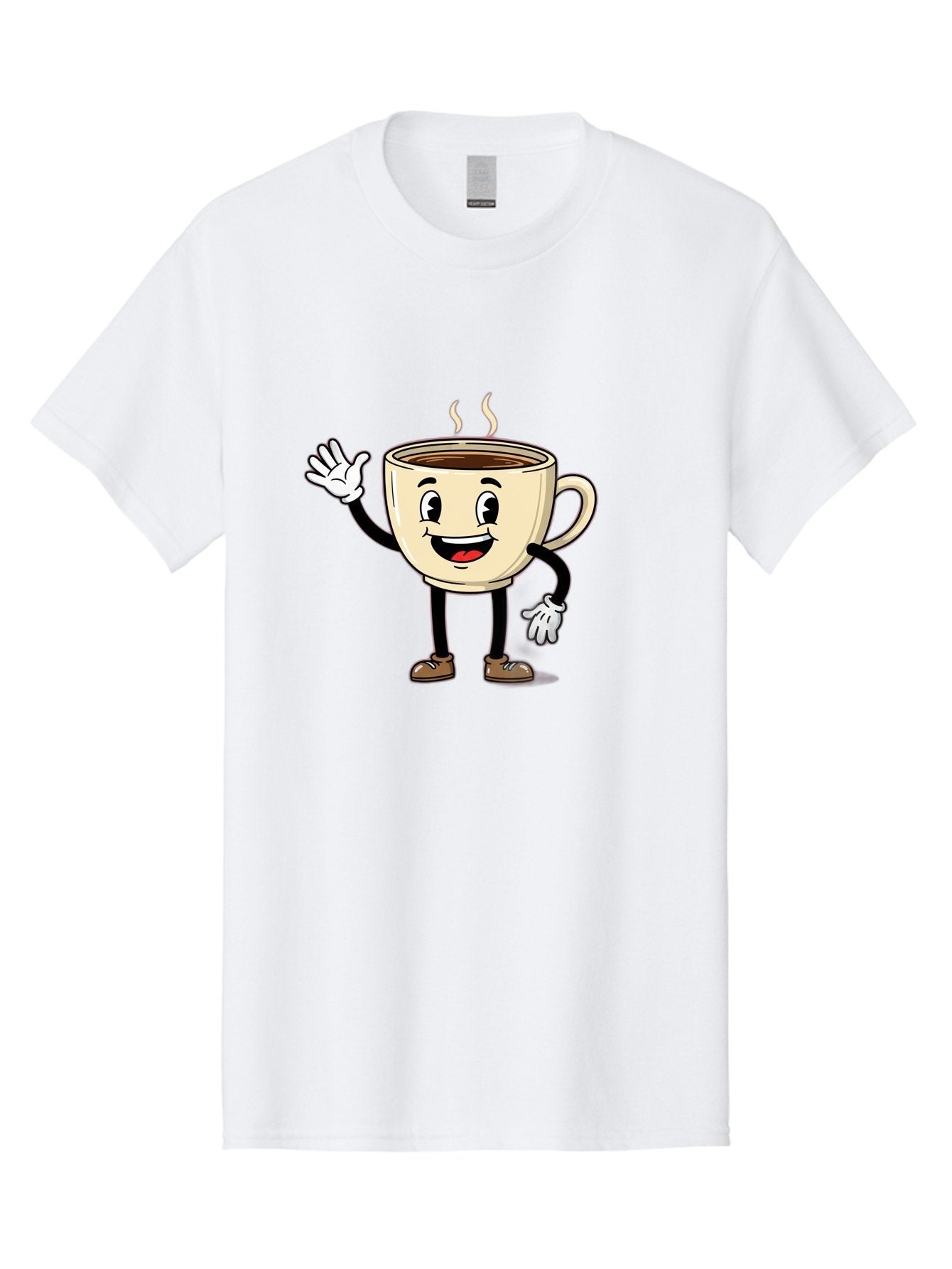 Coffee-Cup-Character-1 Men'S Graphic Tee, 100% Cotton, Comfortable Casual Summer Wear, Machine Washable, Smiling Coffee Cup, Cartoon Character, Steaming Hot Coffee, Waving Hand, Happy Face, Coffee Lover, Morning Pick-Me-Up, Caffeine Boost Baa360 6