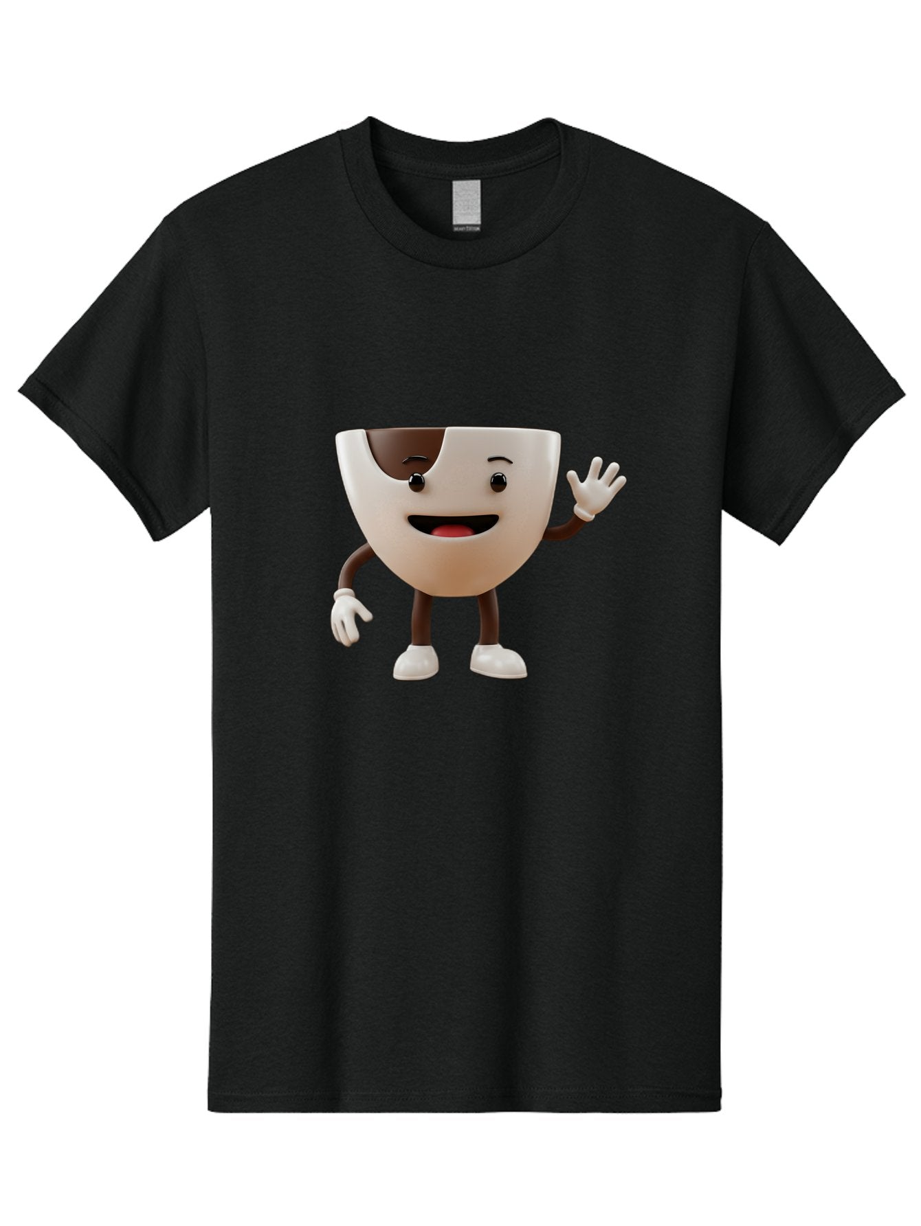 Coffee-Cup-Character-2 Men'S Graphic Tee, 100% Cotton, Comfortable Casual Summer Wear, Machine Washable, Cartoon Coffee Cup, Cute Character, Smiling Face, Waving Hand, Coffee Lover, Animated Mascot, Fun Design, Playful Illustration, Baa361 15
