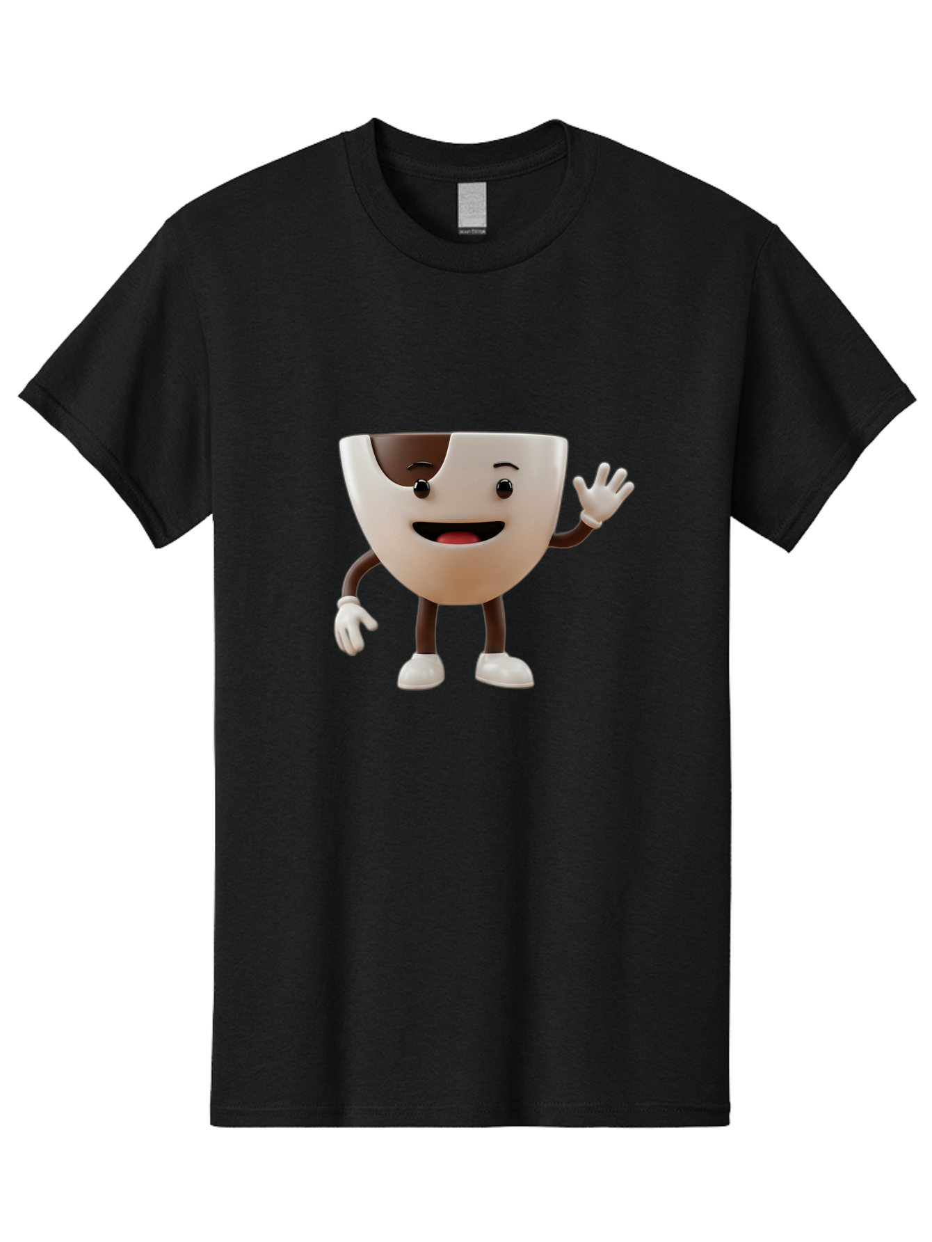 Coffee-Cup-Character-2 Men'S Graphic Tee, 100% Cotton, Comfortable Casual Summer Wear, Machine Washable, Cartoon Coffee Cup, Cute Character, Smiling Face, Waving Hand, Coffee Lover, Animated Mascot, Fun Design, Playful Illustration, Baa361