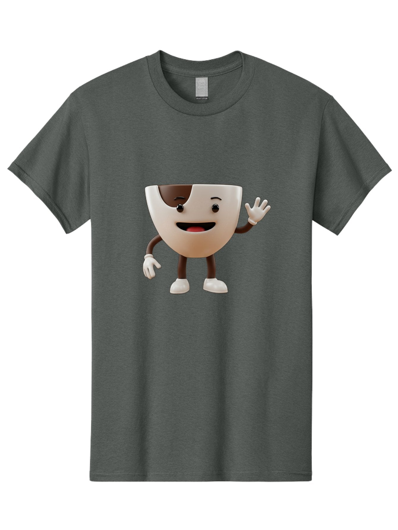 Coffee-Cup-Character-2 Men'S Graphic Tee, 100% Cotton, Comfortable Casual Summer Wear, Machine Washable, Cartoon Coffee Cup, Cute Character, Smiling Face, Waving Hand, Coffee Lover, Animated Mascot, Fun Design, Playful Illustration, Baa361 3