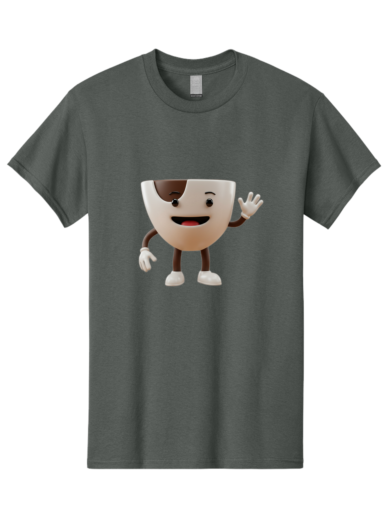 Coffee-Cup-Character-2 Men'S Graphic Tee, 100% Cotton, Comfortable Casual Summer Wear, Machine Washable, Cartoon Coffee Cup, Cute Character, Smiling Face, Waving Hand, Coffee Lover, Animated Mascot, Fun Design, Playful Illustration, Baa361 17