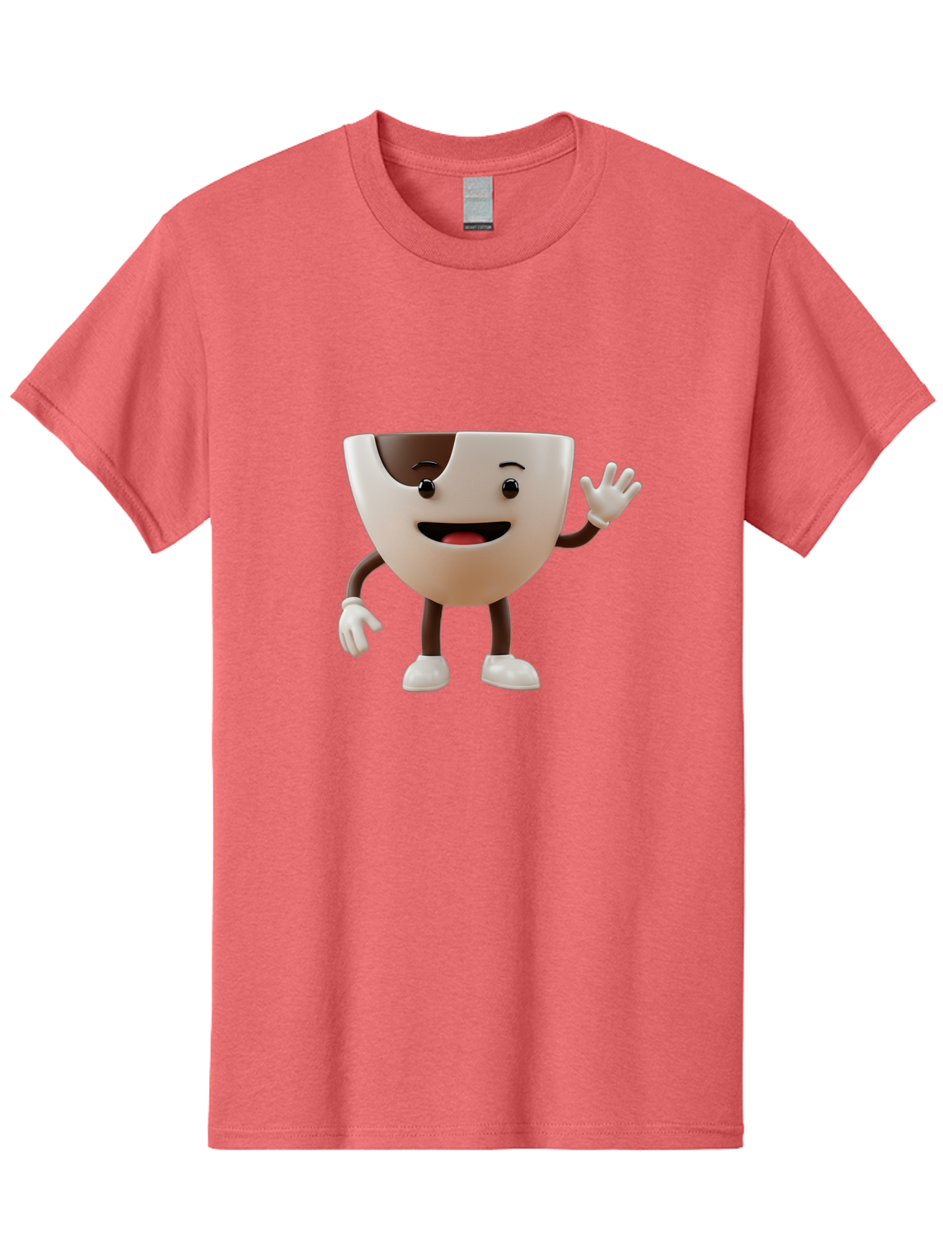 Coffee-Cup-Character-2 Men'S Graphic Tee, 100% Cotton, Comfortable Casual Summer Wear, Machine Washable, Cartoon Coffee Cup, Cute Character, Smiling Face, Waving Hand, Coffee Lover, Animated Mascot, Fun Design, Playful Illustration, Baa361 9