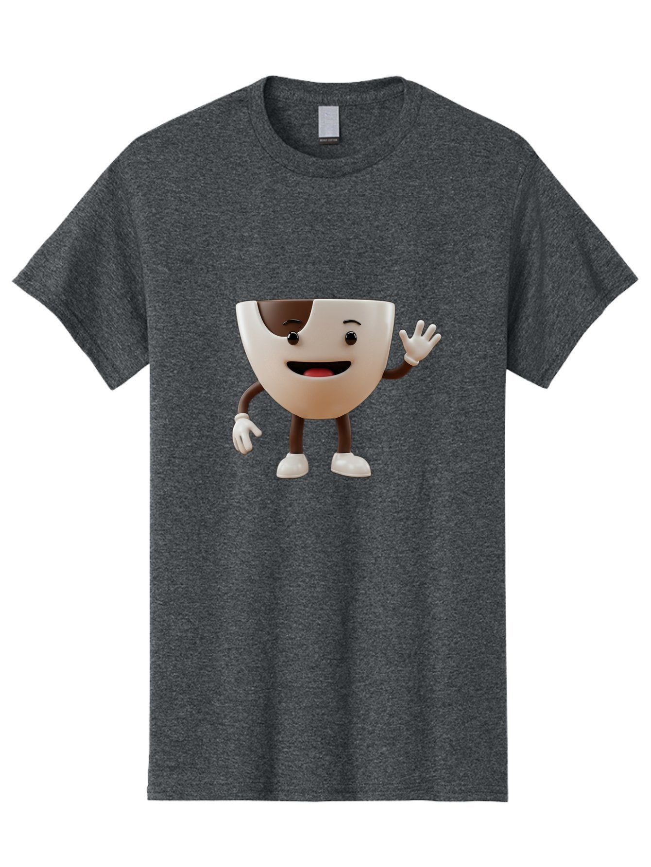 Coffee-Cup-Character-2 Men'S Graphic Tee, 100% Cotton, Comfortable Casual Summer Wear, Machine Washable, Cartoon Coffee Cup, Cute Character, Smiling Face, Waving Hand, Coffee Lover, Animated Mascot, Fun Design, Playful Illustration, Baa361