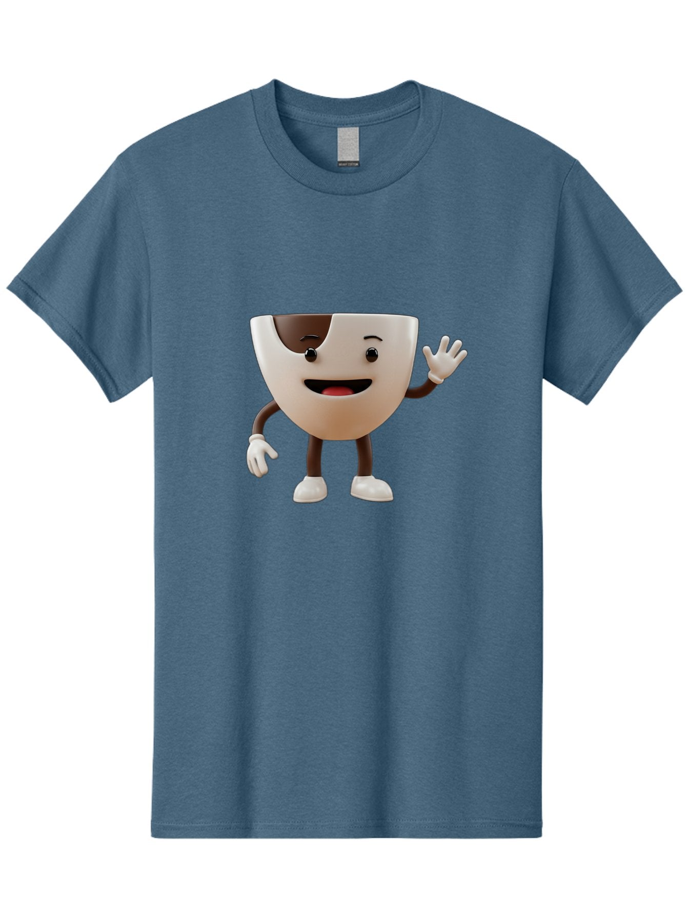 Coffee-Cup-Character-2 Men'S Graphic Tee, 100% Cotton, Comfortable Casual Summer Wear, Machine Washable, Cartoon Coffee Cup, Cute Character, Smiling Face, Waving Hand, Coffee Lover, Animated Mascot, Fun Design, Playful Illustration, Baa361