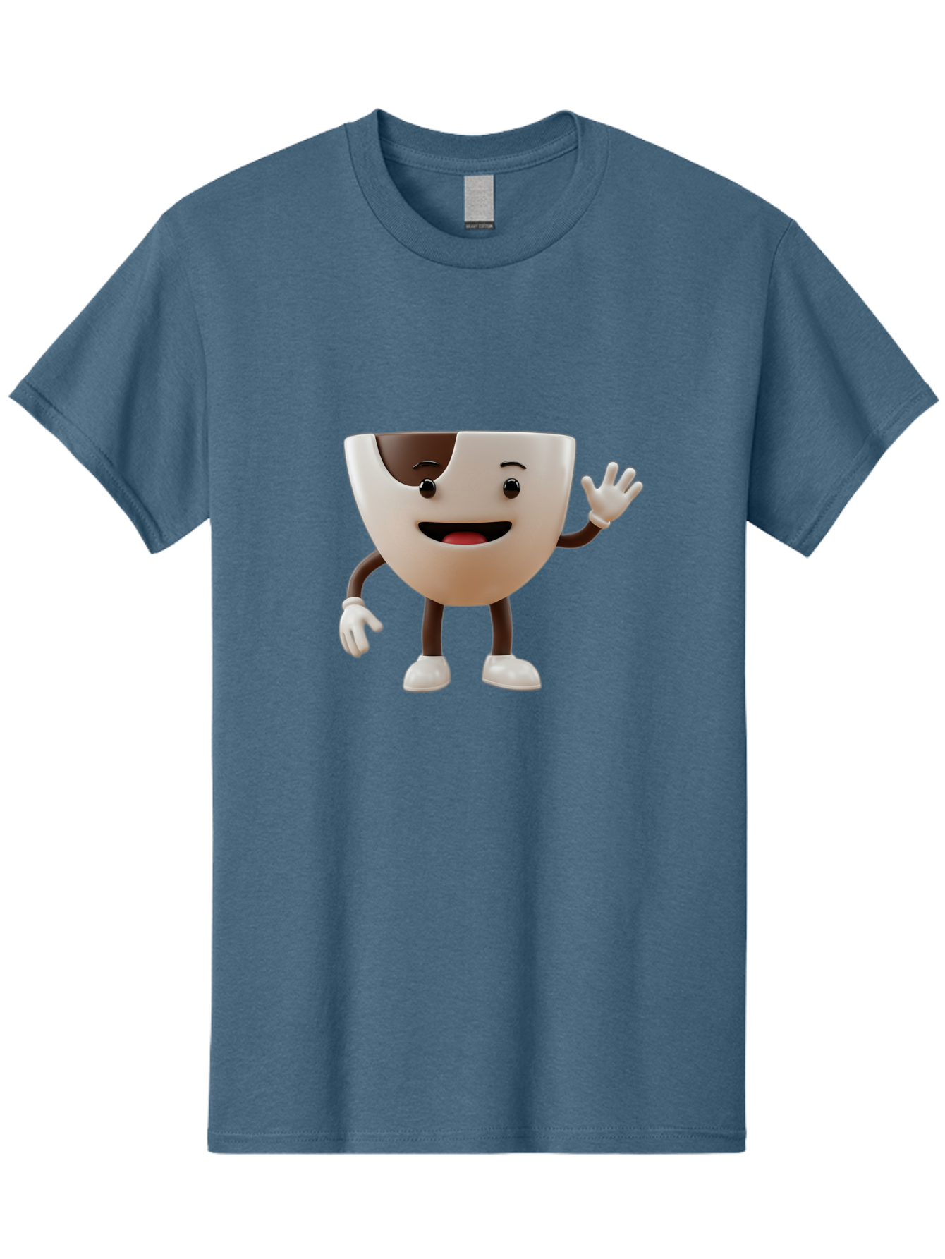 Coffee-Cup-Character-2 Men'S Graphic Tee, 100% Cotton, Comfortable Casual Summer Wear, Machine Washable, Cartoon Coffee Cup, Cute Character, Smiling Face, Waving Hand, Coffee Lover, Animated Mascot, Fun Design, Playful Illustration, Baa361 19