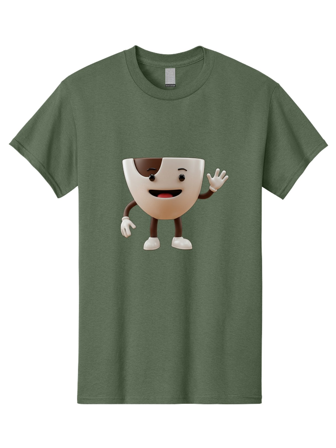 Coffee-Cup-Character-2 Men'S Graphic Tee, 100% Cotton, Comfortable Casual Summer Wear, Machine Washable, Cartoon Coffee Cup, Cute Character, Smiling Face, Waving Hand, Coffee Lover, Animated Mascot, Fun Design, Playful Illustration, Baa361 14