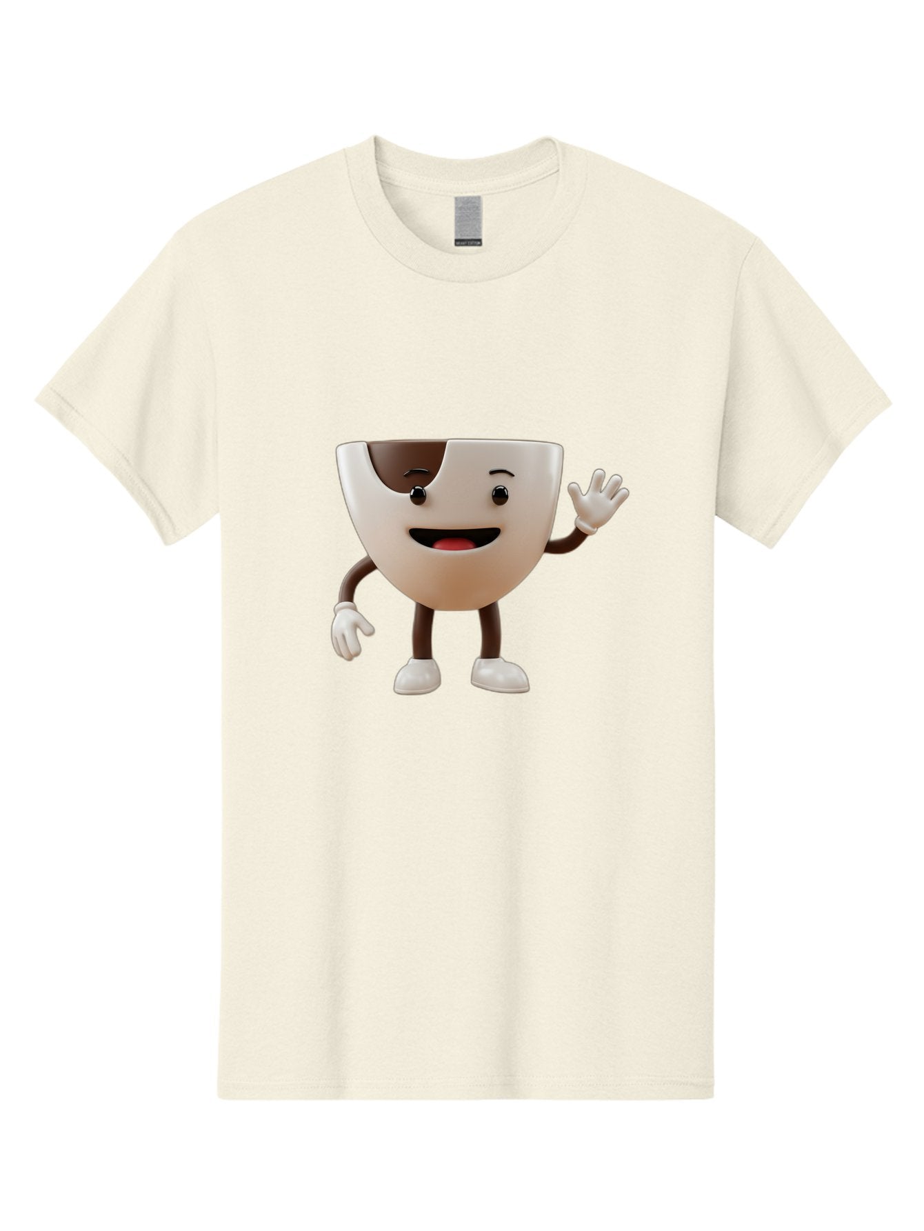 Coffee-Cup-Character-2 Men'S Graphic Tee, 100% Cotton, Comfortable Casual Summer Wear, Machine Washable, Cartoon Coffee Cup, Cute Character, Smiling Face, Waving Hand, Coffee Lover, Animated Mascot, Fun Design, Playful Illustration, Baa361 10