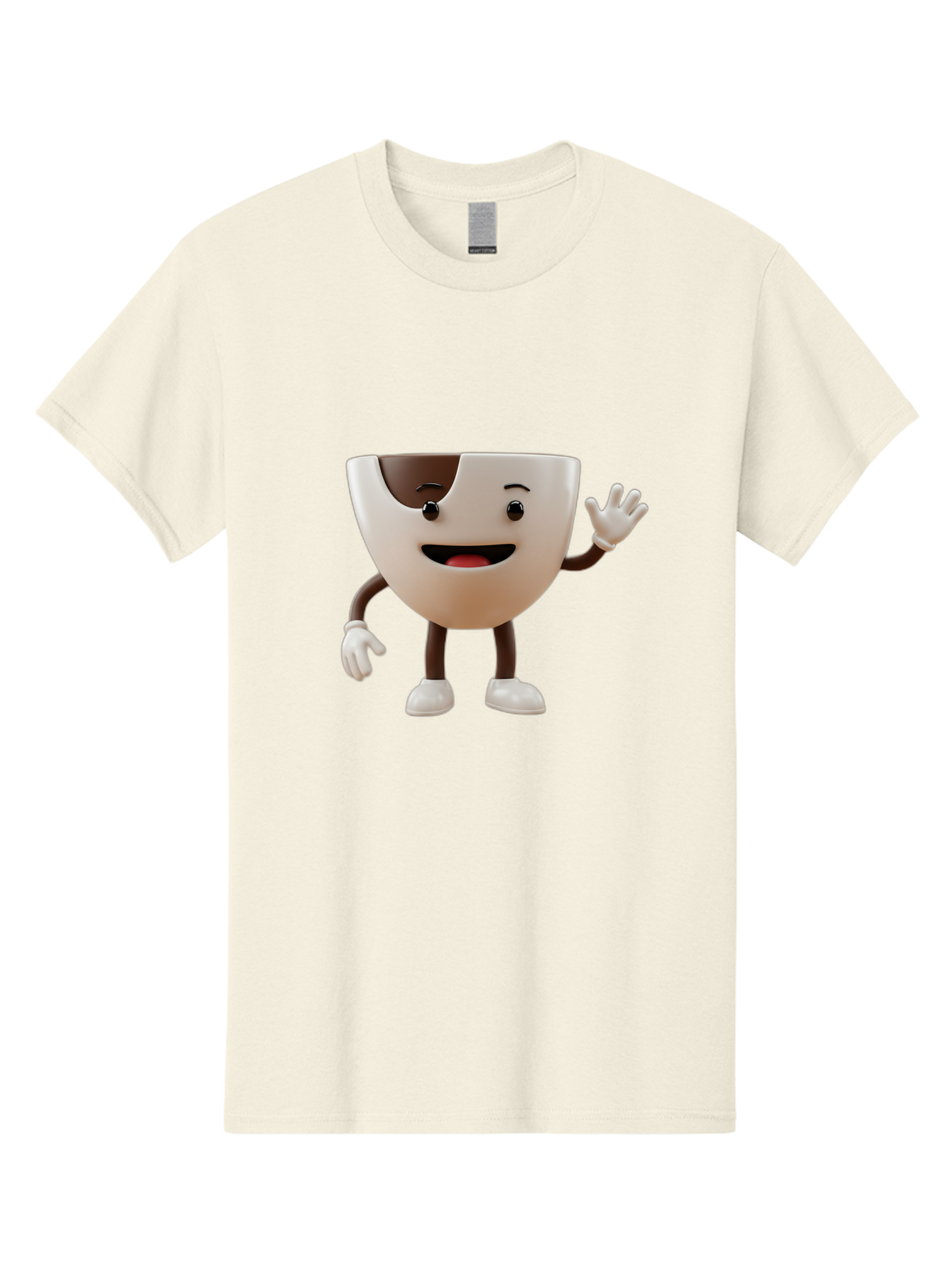 Coffee-Cup-Character-2 Men'S Graphic Tee, 100% Cotton, Comfortable Casual Summer Wear, Machine Washable, Cartoon Coffee Cup, Cute Character, Smiling Face, Waving Hand, Coffee Lover, Animated Mascot, Fun Design, Playful Illustration, Baa361 27