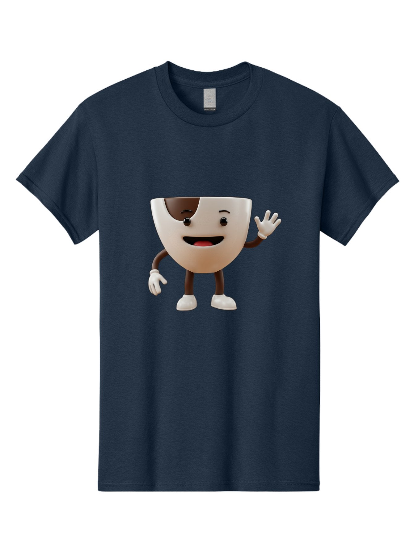 Coffee-Cup-Character-2 Men'S Graphic Tee, 100% Cotton, Comfortable Casual Summer Wear, Machine Washable, Cartoon Coffee Cup, Cute Character, Smiling Face, Waving Hand, Coffee Lover, Animated Mascot, Fun Design, Playful Illustration, Baa361 7