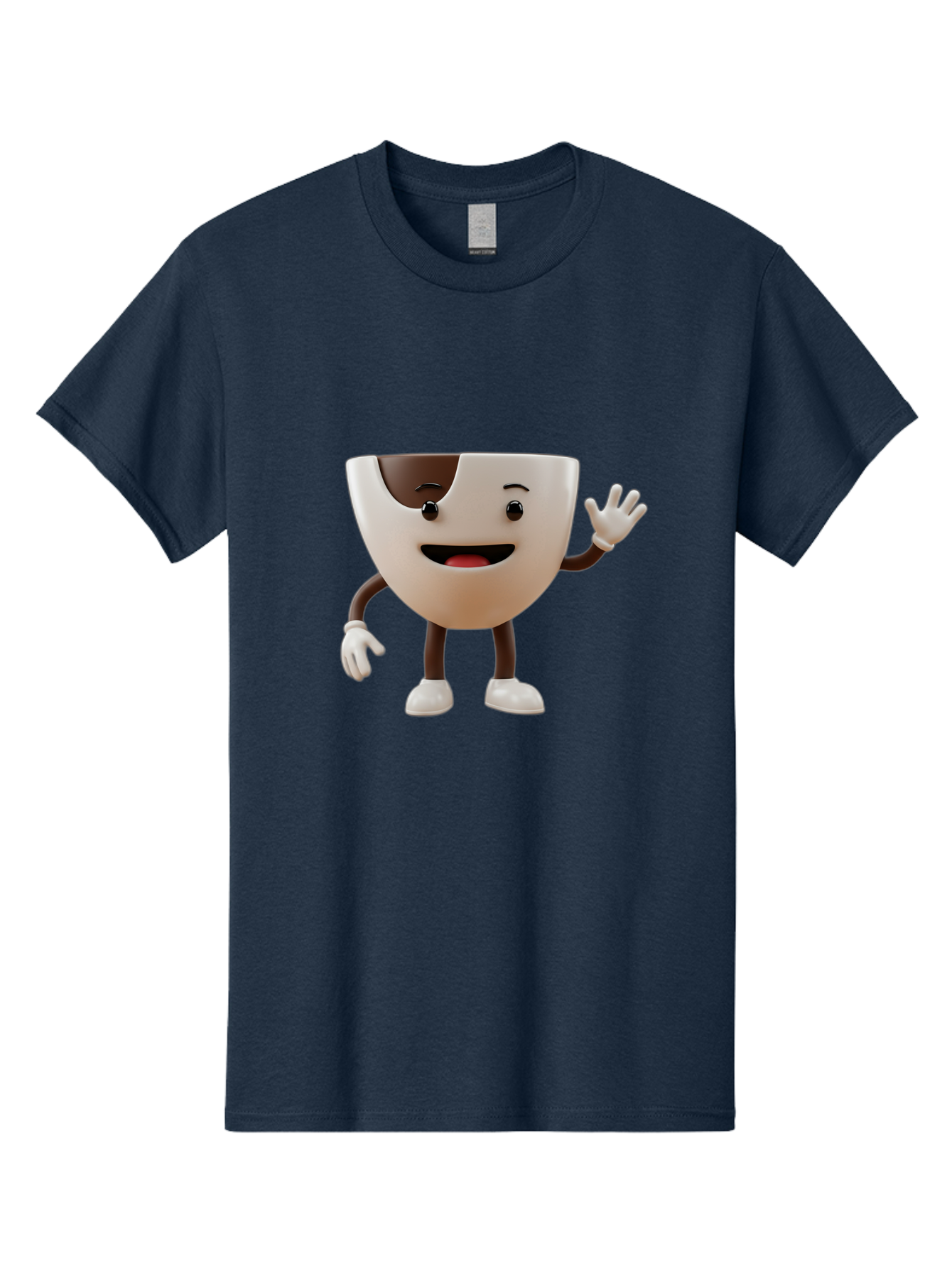 Coffee-Cup-Character-2 Men'S Graphic Tee, 100% Cotton, Comfortable Casual Summer Wear, Machine Washable, Cartoon Coffee Cup, Cute Character, Smiling Face, Waving Hand, Coffee Lover, Animated Mascot, Fun Design, Playful Illustration, Baa361 25