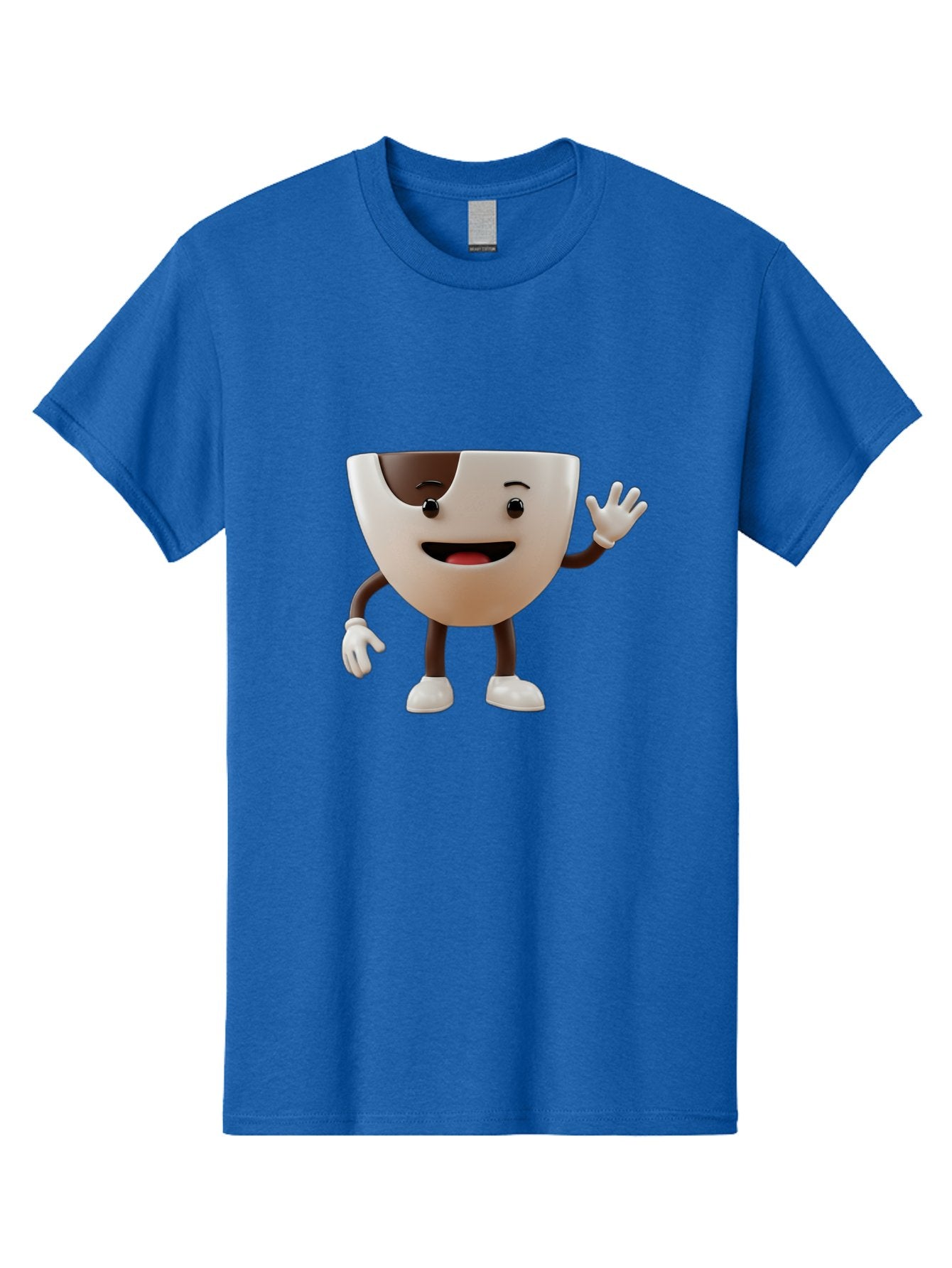 Coffee-Cup-Character-2 Men'S Graphic Tee, 100% Cotton, Comfortable Casual Summer Wear, Machine Washable, Cartoon Coffee Cup, Cute Character, Smiling Face, Waving Hand, Coffee Lover, Animated Mascot, Fun Design, Playful Illustration, Baa361 5