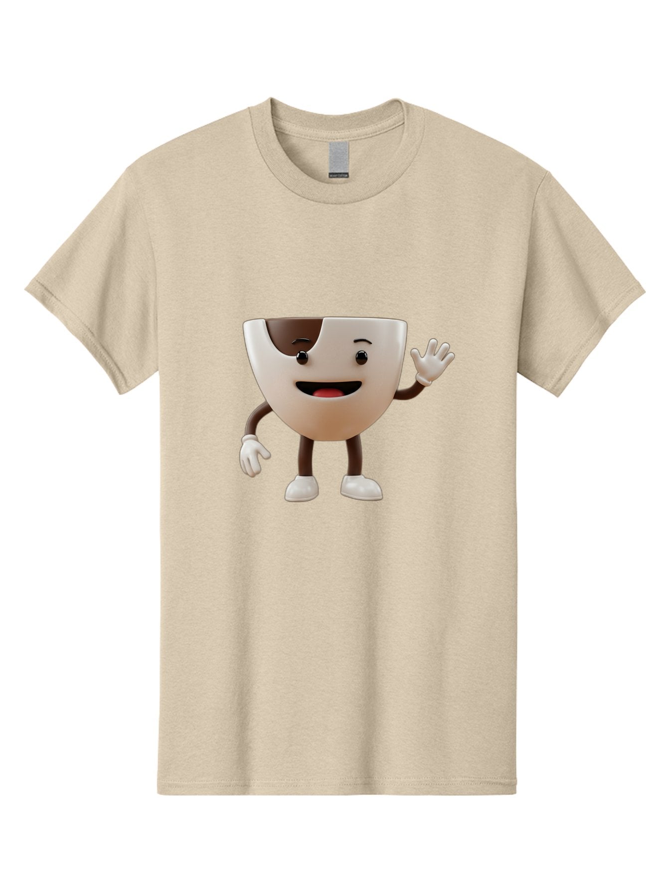 Coffee-Cup-Character-2 Men'S Graphic Tee, 100% Cotton, Comfortable Casual Summer Wear, Machine Washable, Cartoon Coffee Cup, Cute Character, Smiling Face, Waving Hand, Coffee Lover, Animated Mascot, Fun Design, Playful Illustration, Baa361 8