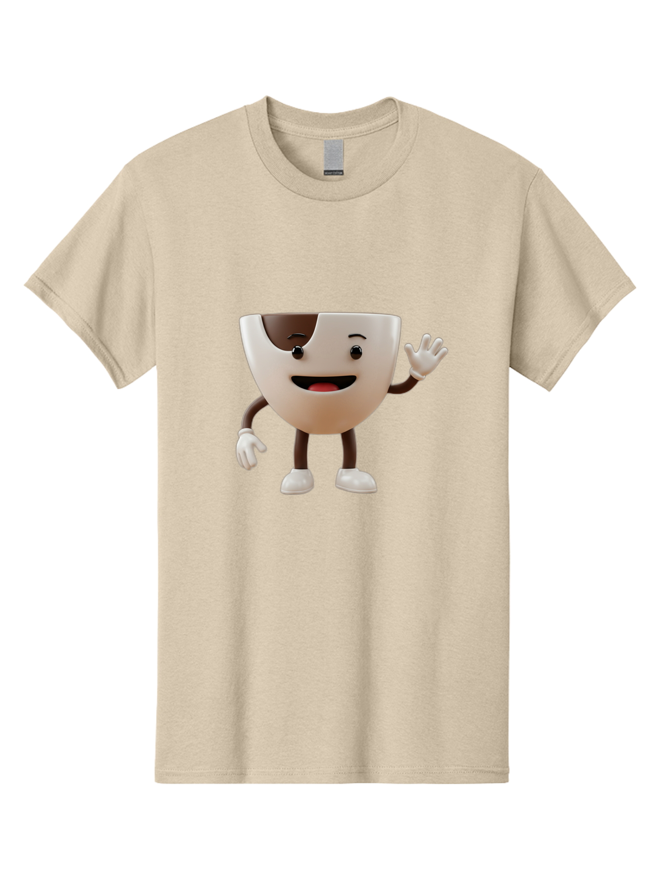 Coffee-Cup-Character-2 Men'S Graphic Tee, 100% Cotton, Comfortable Casual Summer Wear, Machine Washable, Cartoon Coffee Cup, Cute Character, Smiling Face, Waving Hand, Coffee Lover, Animated Mascot, Fun Design, Playful Illustration, Baa361 11